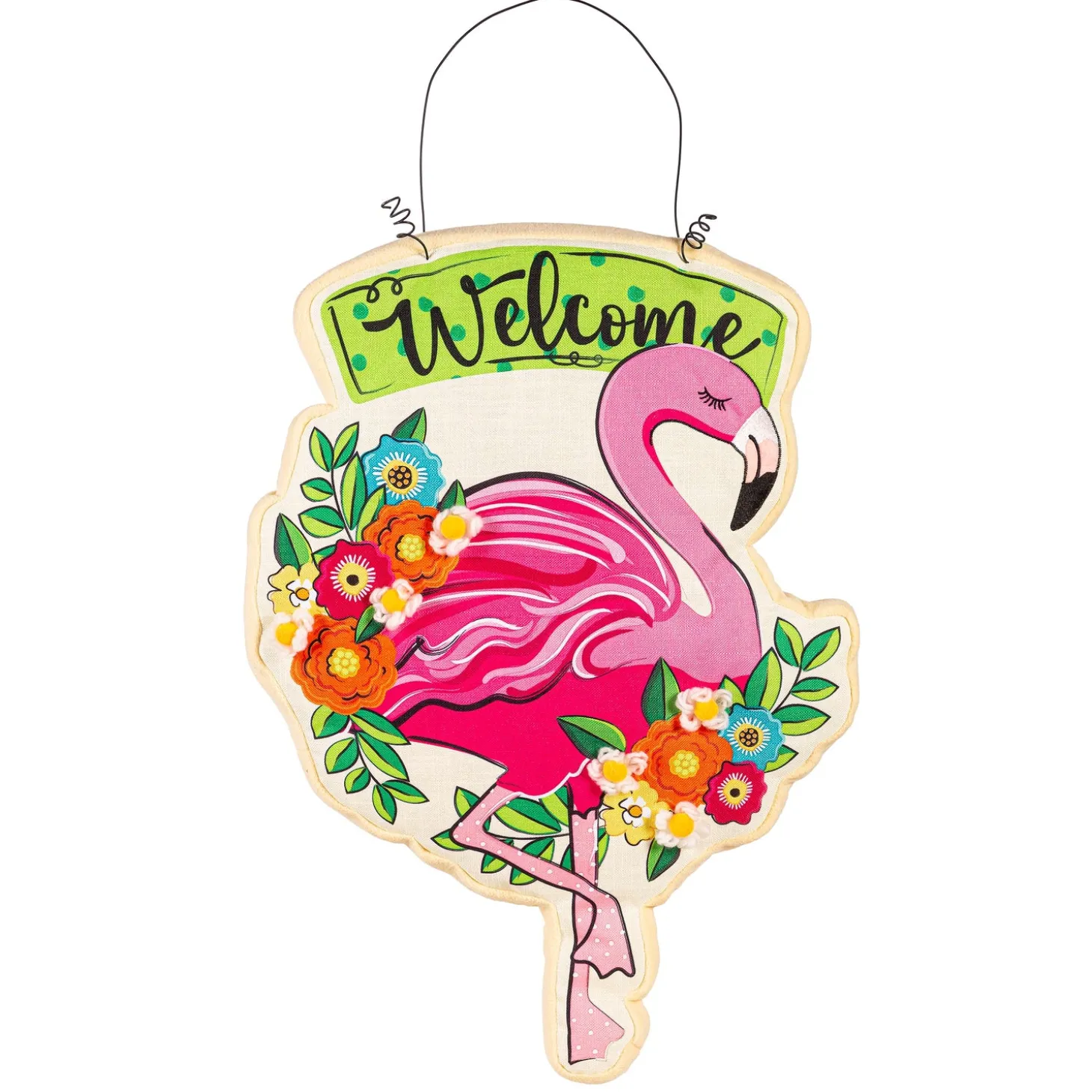 Fabric Door Hangers>Plow & Hearth Floral Flamingo Welcome Estate Door Décor