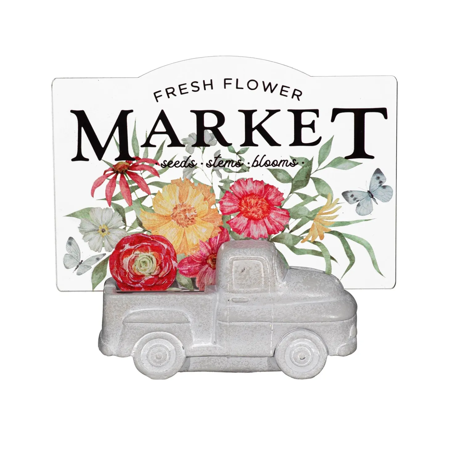 Decorative Accents>Plow & Hearth Floral Truck "Fresh Flower Market" Resin and Acrylic Table Decor, 6"L