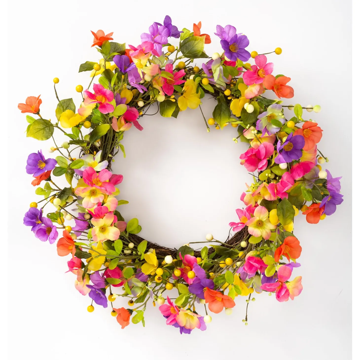 Wreaths | Faux Flowers & Plants>Plow & Hearth Floral Watercolor Wreath with Faux Pansies and Violets