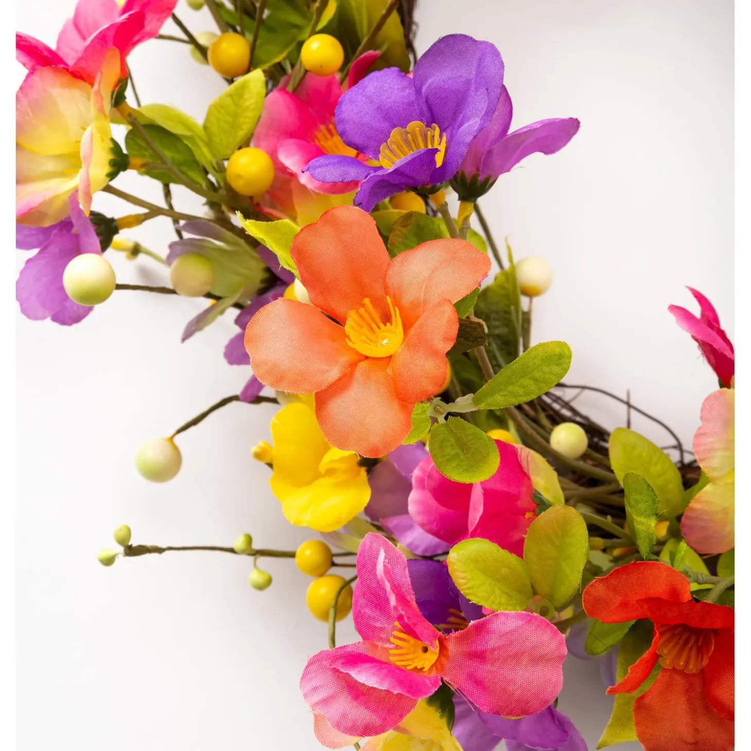 Wreaths | Faux Flowers & Plants>Plow & Hearth Floral Watercolor Wreath with Faux Pansies and Violets