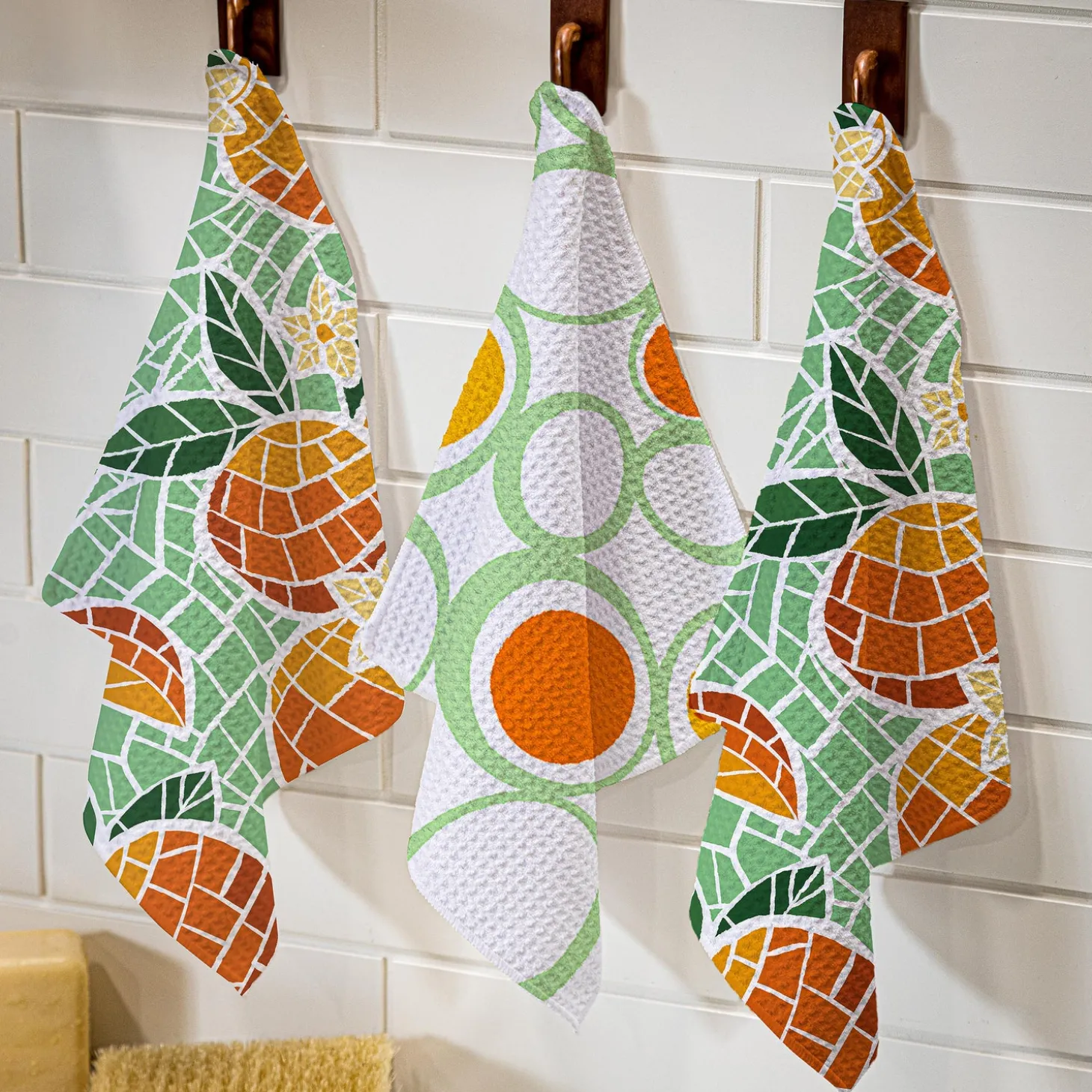 Kitchen Linens>Plow & Hearth Fruit Mosaic Quick Dry Dish Cloth, Set of 3, 10" x 10"