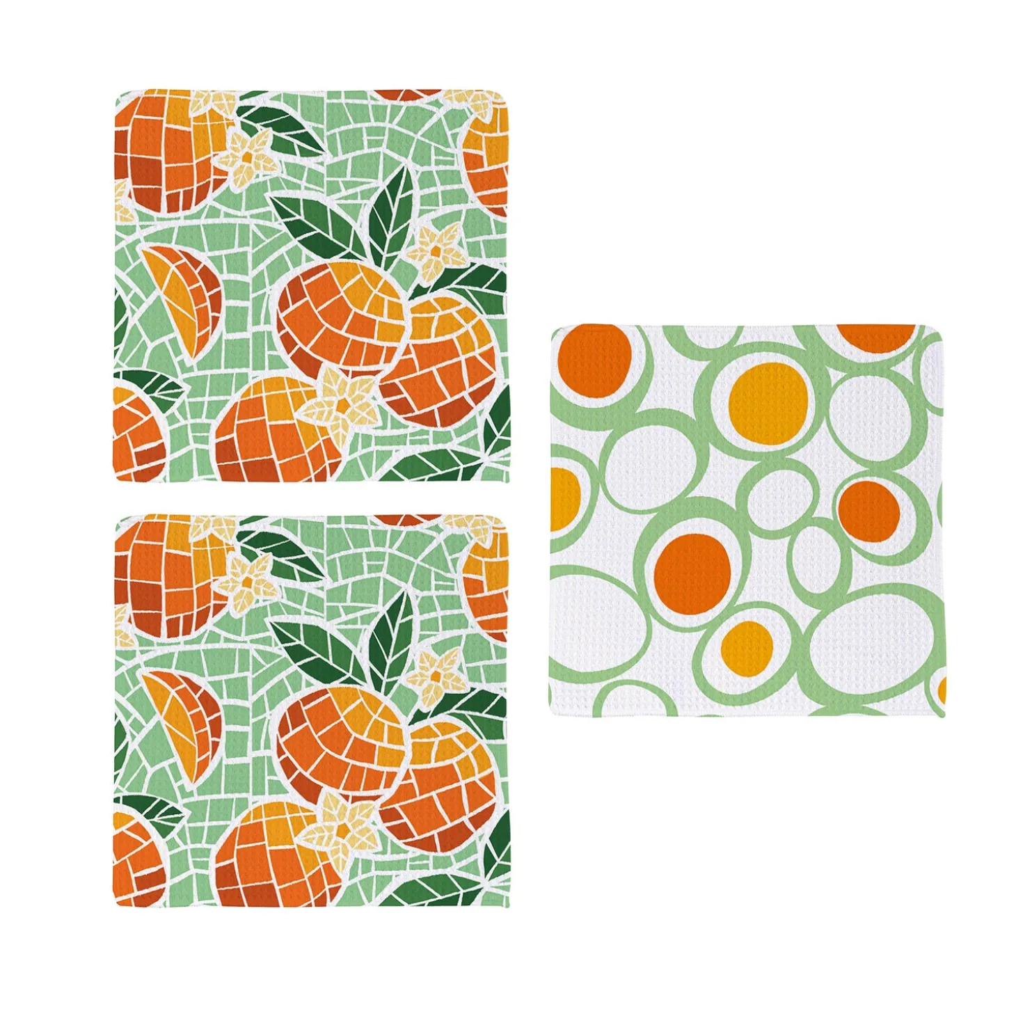 Kitchen Linens>Plow & Hearth Fruit Mosaic Quick Dry Dish Cloth, Set of 3, 10" x 10"