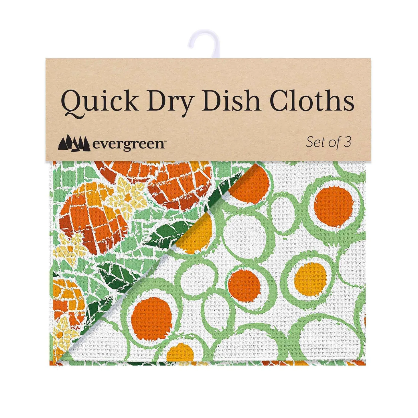 Kitchen Linens>Plow & Hearth Fruit Mosaic Quick Dry Dish Cloth, Set of 3, 10" x 10"