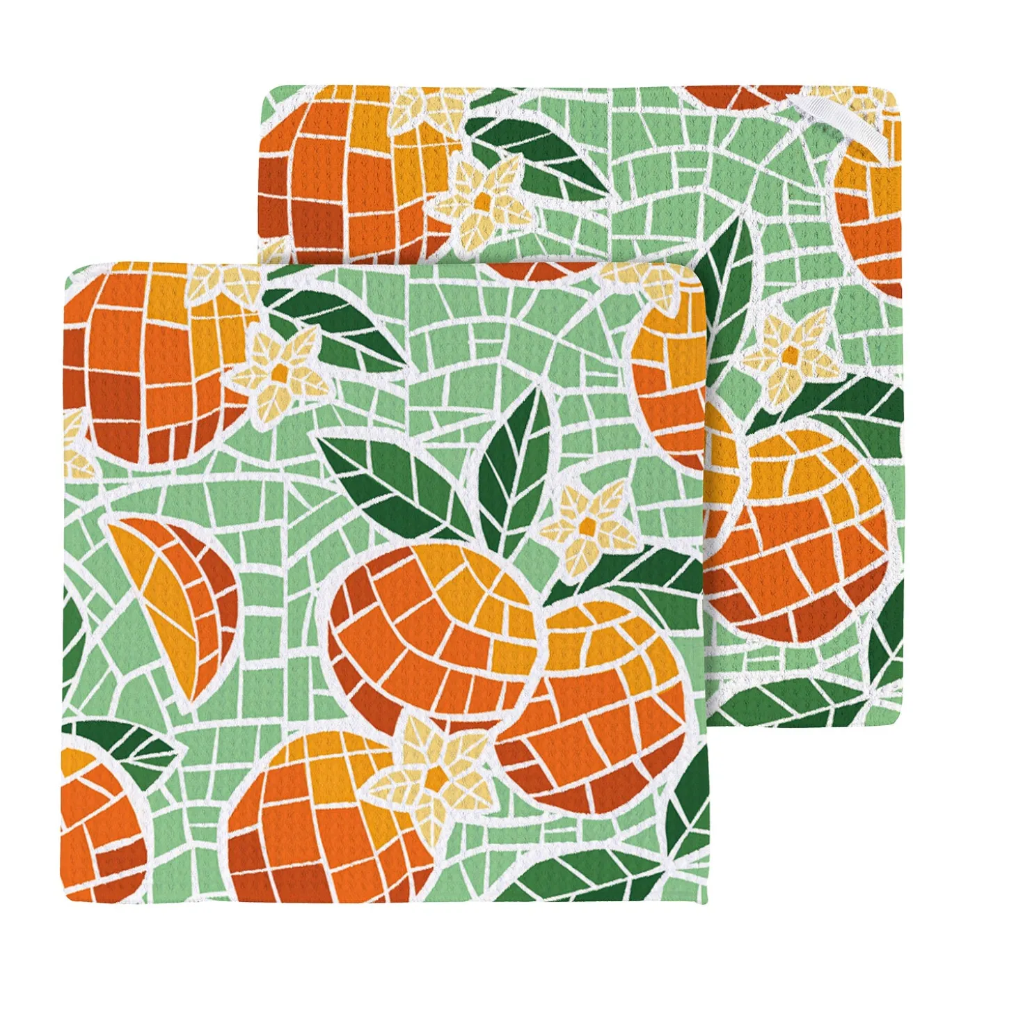 Kitchen Linens>Plow & Hearth Fruit Mosaic Quick Dry Dish Cloth, Set of 3, 10" x 10"