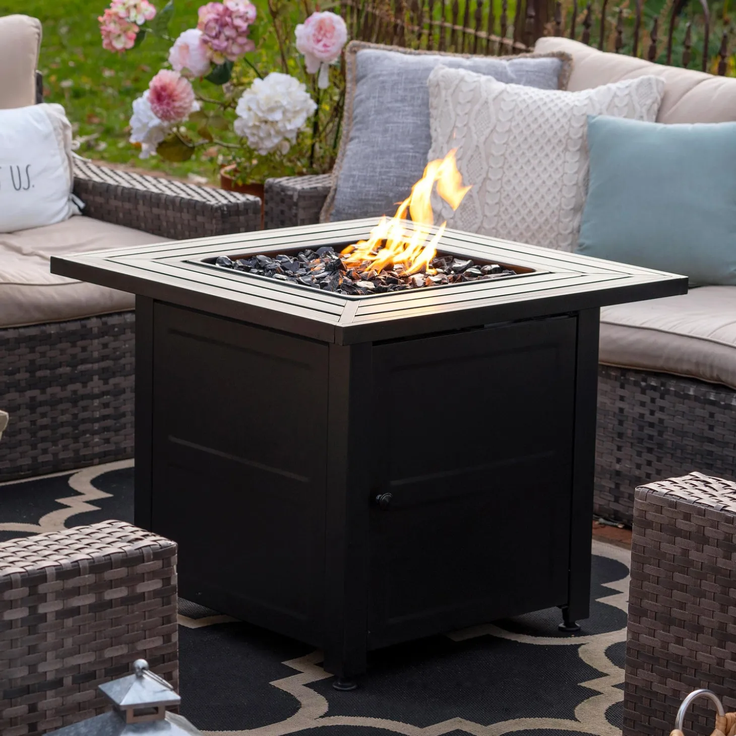 Fire Pits | Fire Pits>Plow & Hearth Gilbert Outdoor LP Gas Fire Pit with Steel Mantel