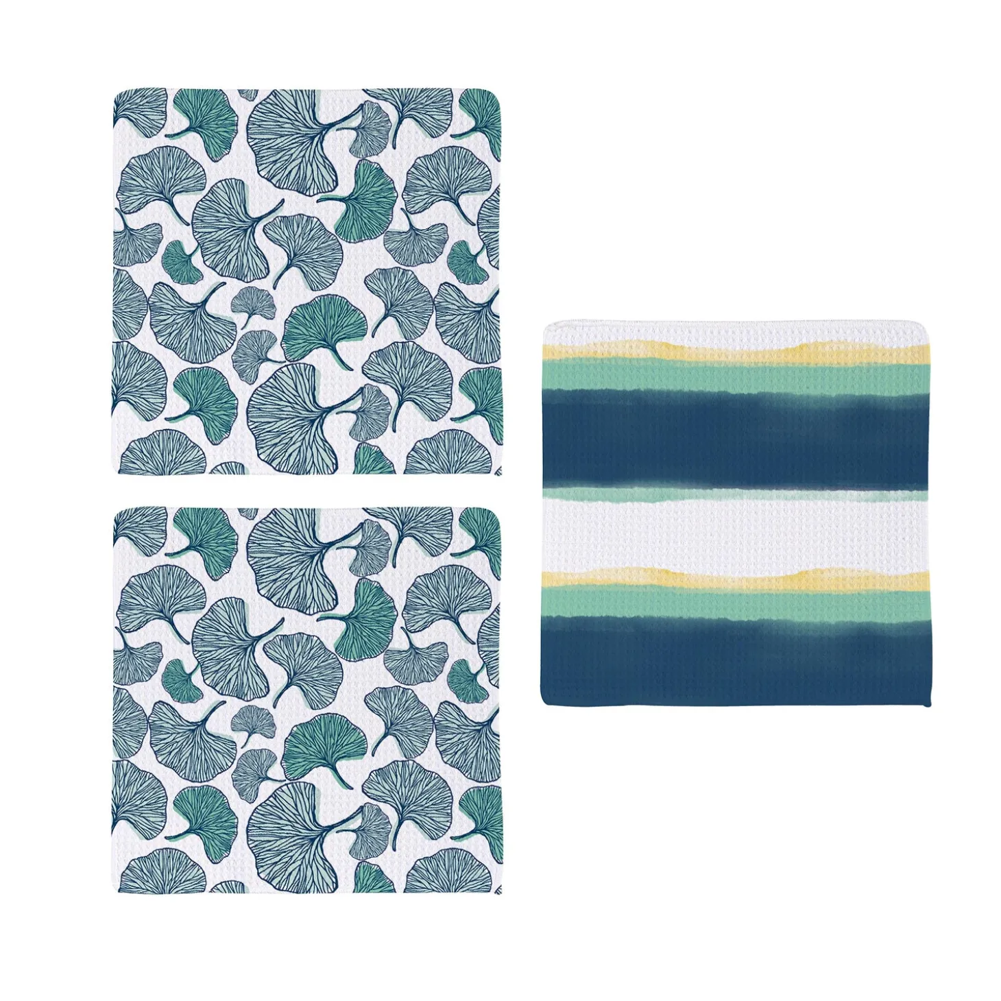 Kitchen Linens>Plow & Hearth Ginkgo Blue Quick Dry Dish Cloth, Set of 3, 10" x 10"