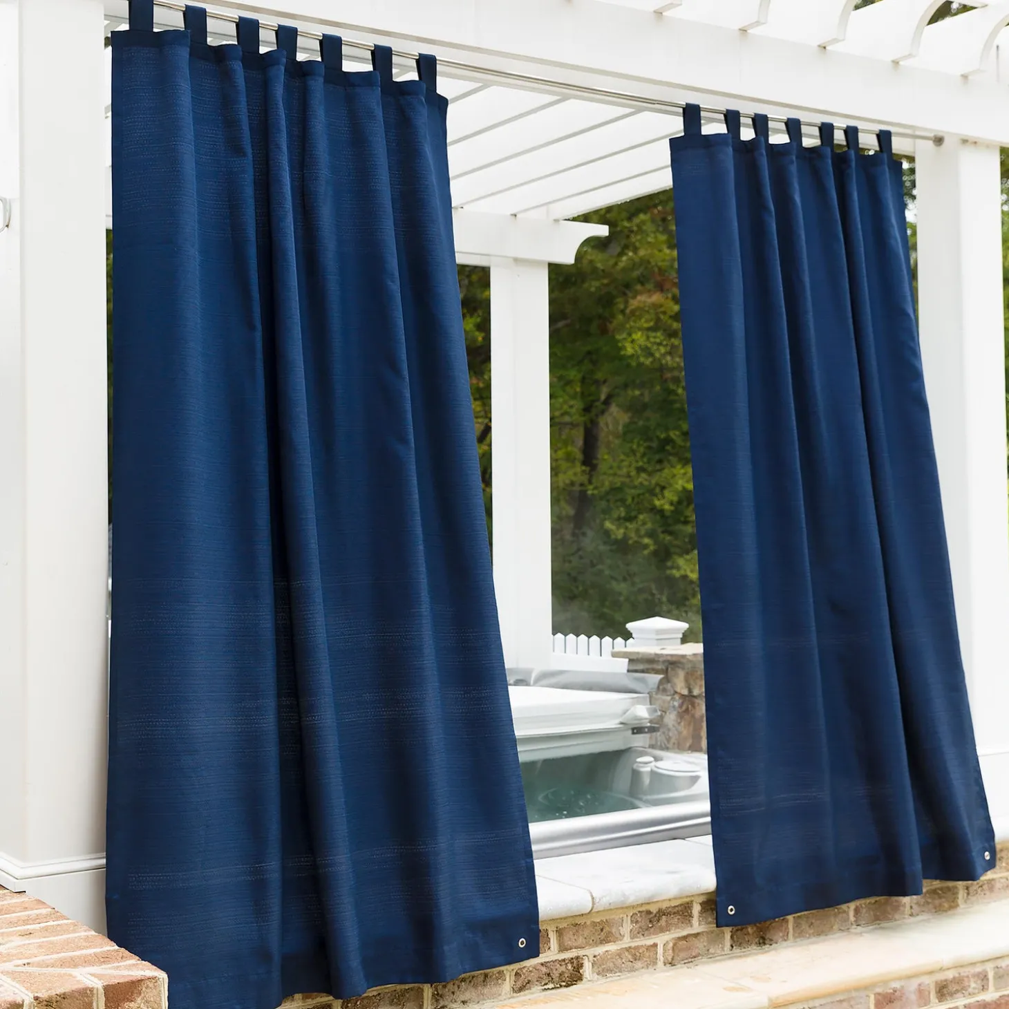Shades & Umbrellas | Outdoor Curtains>Plow & Hearth Grasscloth Outdoor Curtain Panel with Grommet Top, 110"W x 84"L NavyBlue
