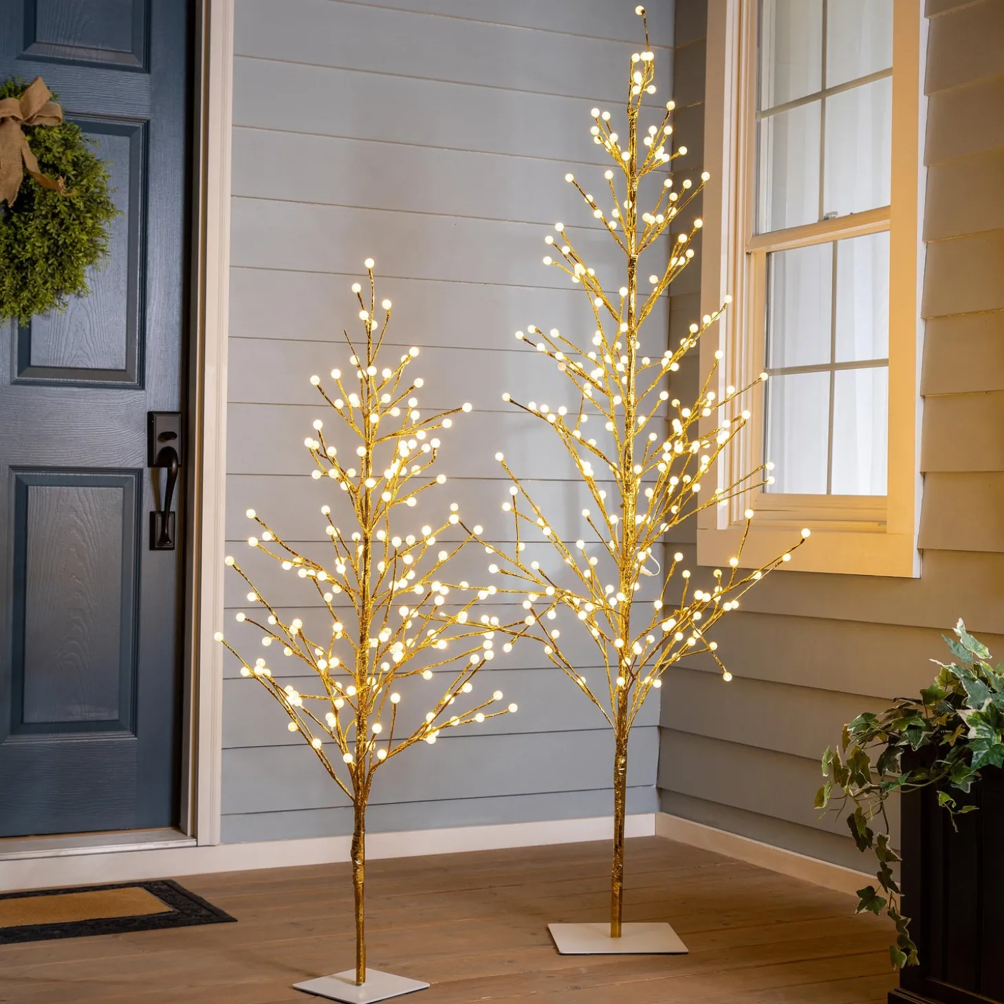 Lighted Trees & Garlands>Plow & Hearth 6'H Indoor/Outdoor Gold Metallic Tree with 240 Warm White Lights