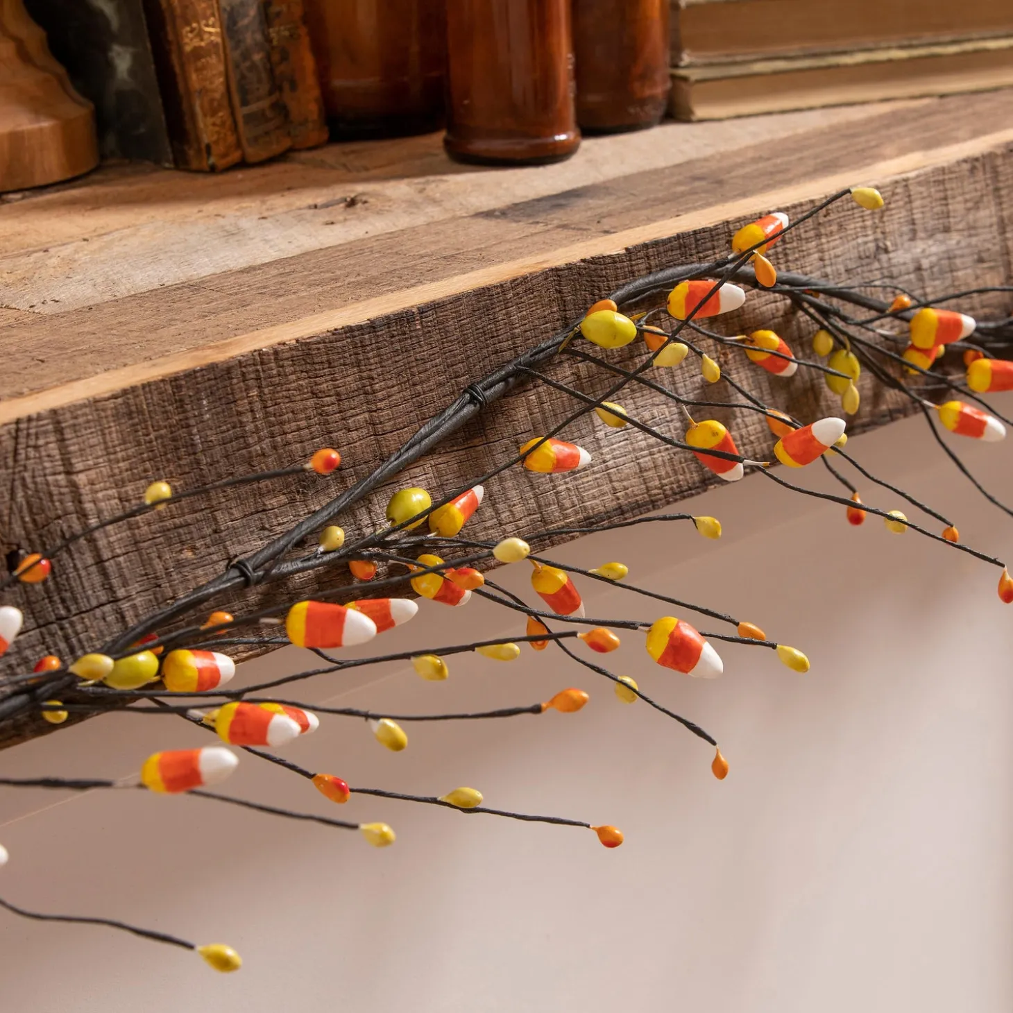 Lighted Trees & Garlands>Plow & Hearth Halloween Candy Corn Artificial Garland