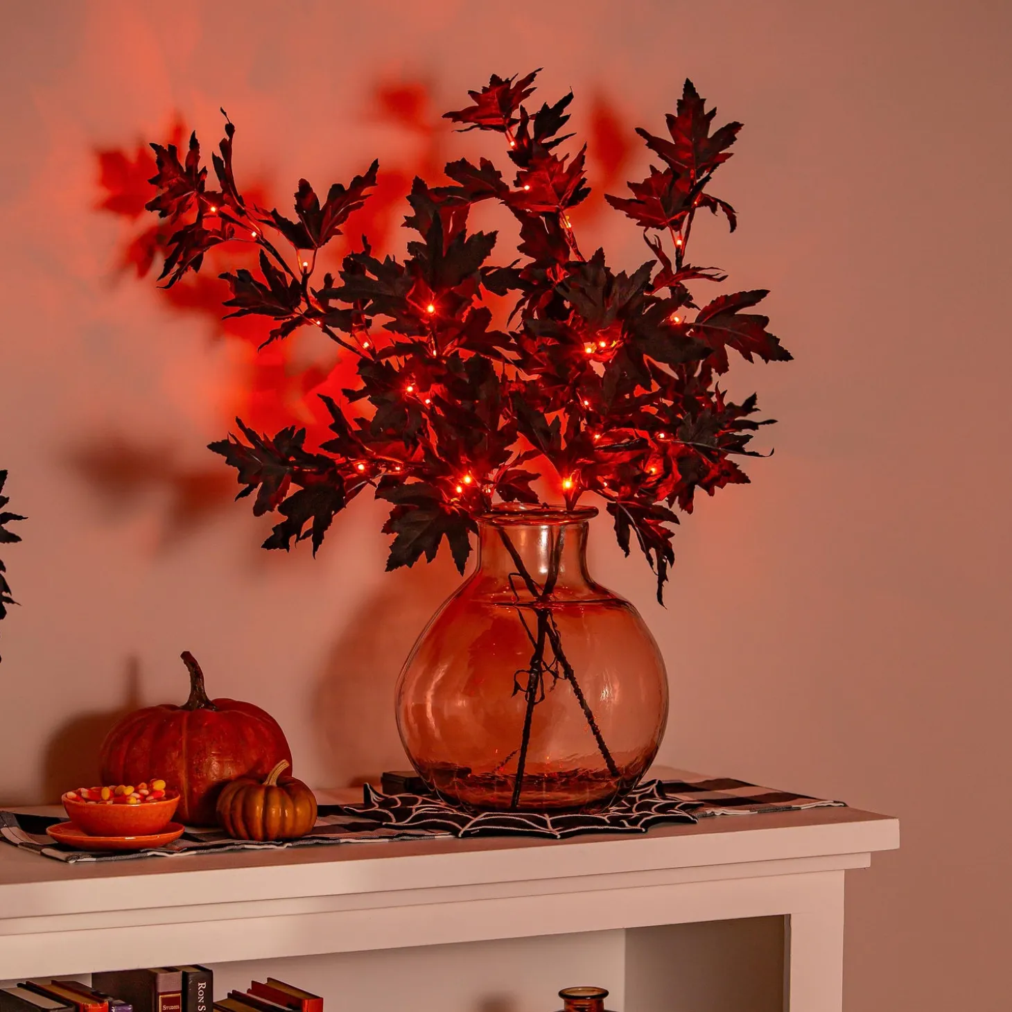 Faux Flowers & Plants | Lighted Trees & Garlands>Plow & Hearth Halloween Maple Indoor/Outdoor LED Color Changing Artificial Branch, 33"H