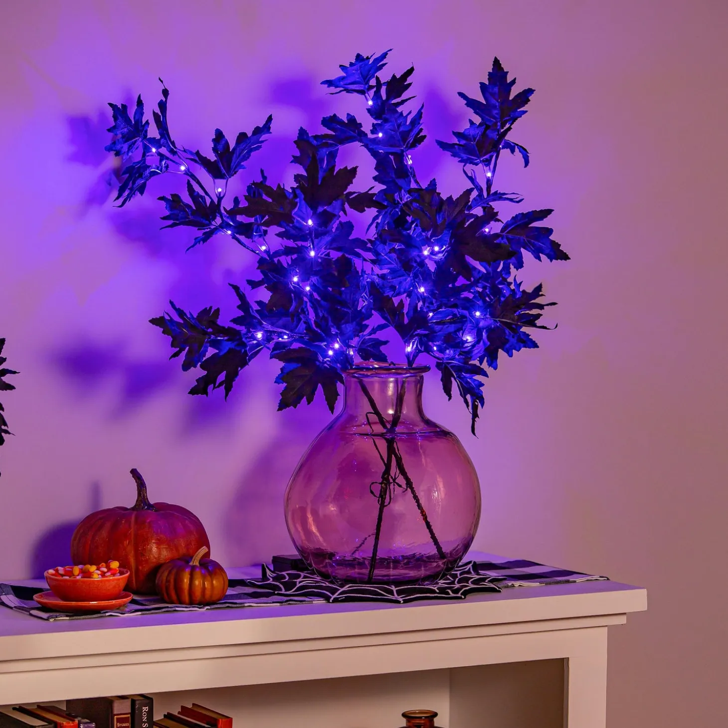 Faux Flowers & Plants | Lighted Trees & Garlands>Plow & Hearth Halloween Maple Indoor/Outdoor LED Color Changing Artificial Branch, 33"H