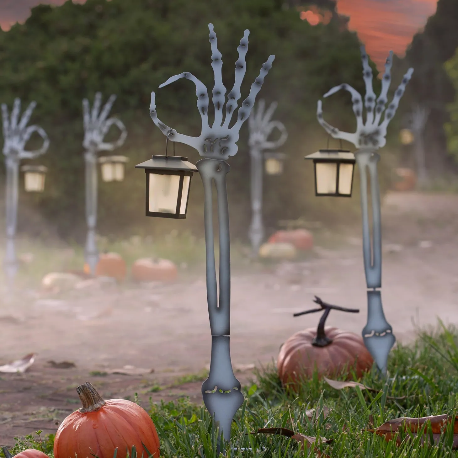 Solar Accents | Garden Stakes>Plow & Hearth Halloween Skeleton Arm Metal Stakes with Solar Lanterns, Set of 2
