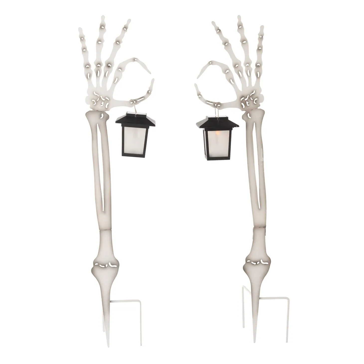 Solar Accents | Garden Stakes>Plow & Hearth Halloween Skeleton Arm Metal Stakes with Solar Lanterns, Set of 2