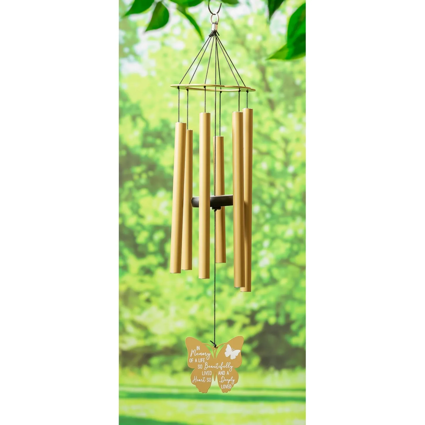 Wind Chimes & Mobiles>Plow & Hearth Hand Tuned Memorial "In Memory Of A Life So Beautifully Lived" Wind Chime