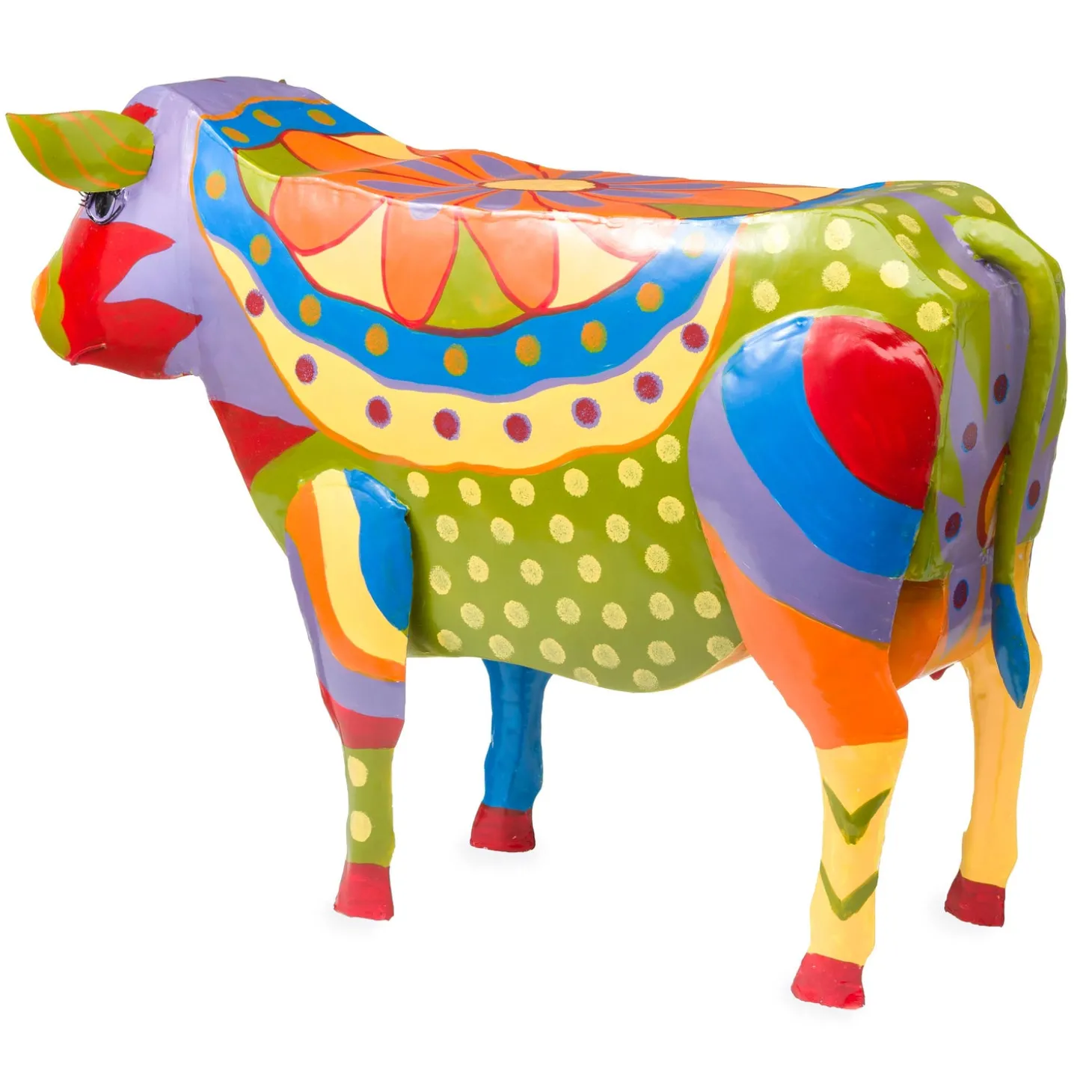 Accent Tables | Outdoor Side Tables>Plow & Hearth Handmade Colorful Painted Folk Art Cow Metal Side Table