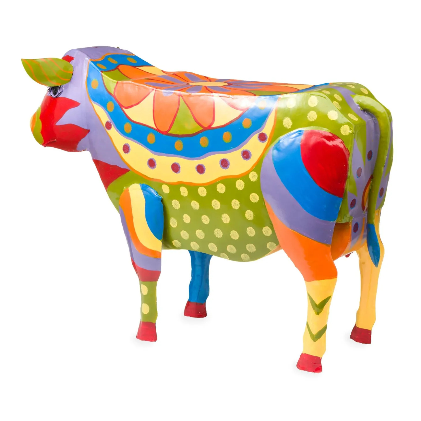 Accent Tables | Outdoor Side Tables>Plow & Hearth Handmade Colorful Painted Folk Art Cow Metal Side Table