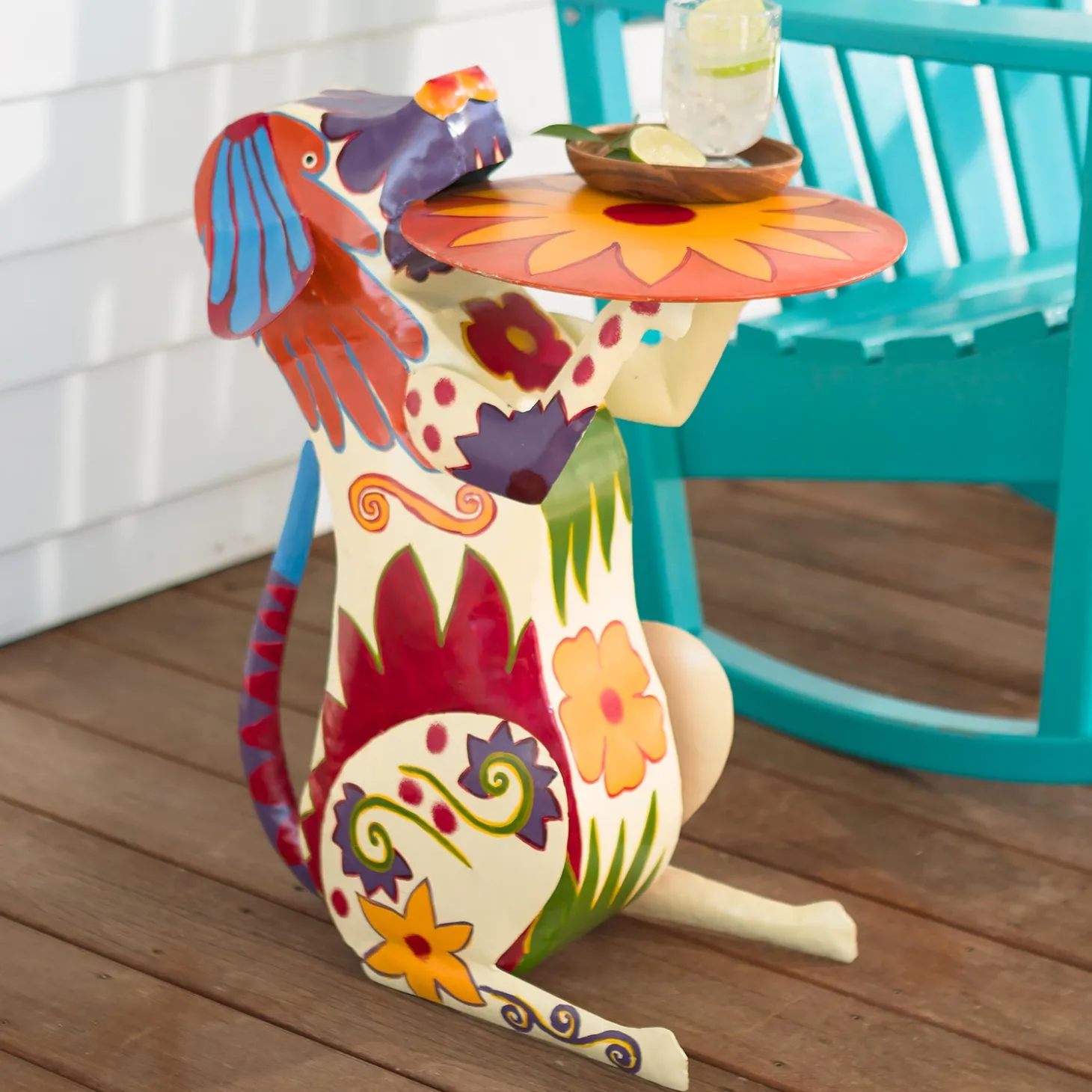 Accent Tables | Outdoor Side Tables>Plow & Hearth Handmade Colorful Painted Folk Art Metal Dog Side Table