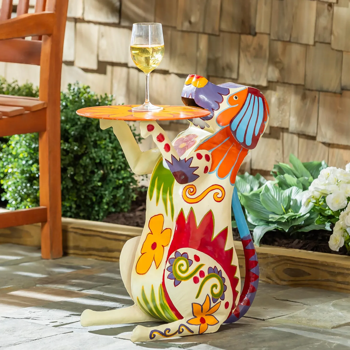 Accent Tables | Outdoor Side Tables>Plow & Hearth Handmade Colorful Painted Folk Art Metal Dog Side Table