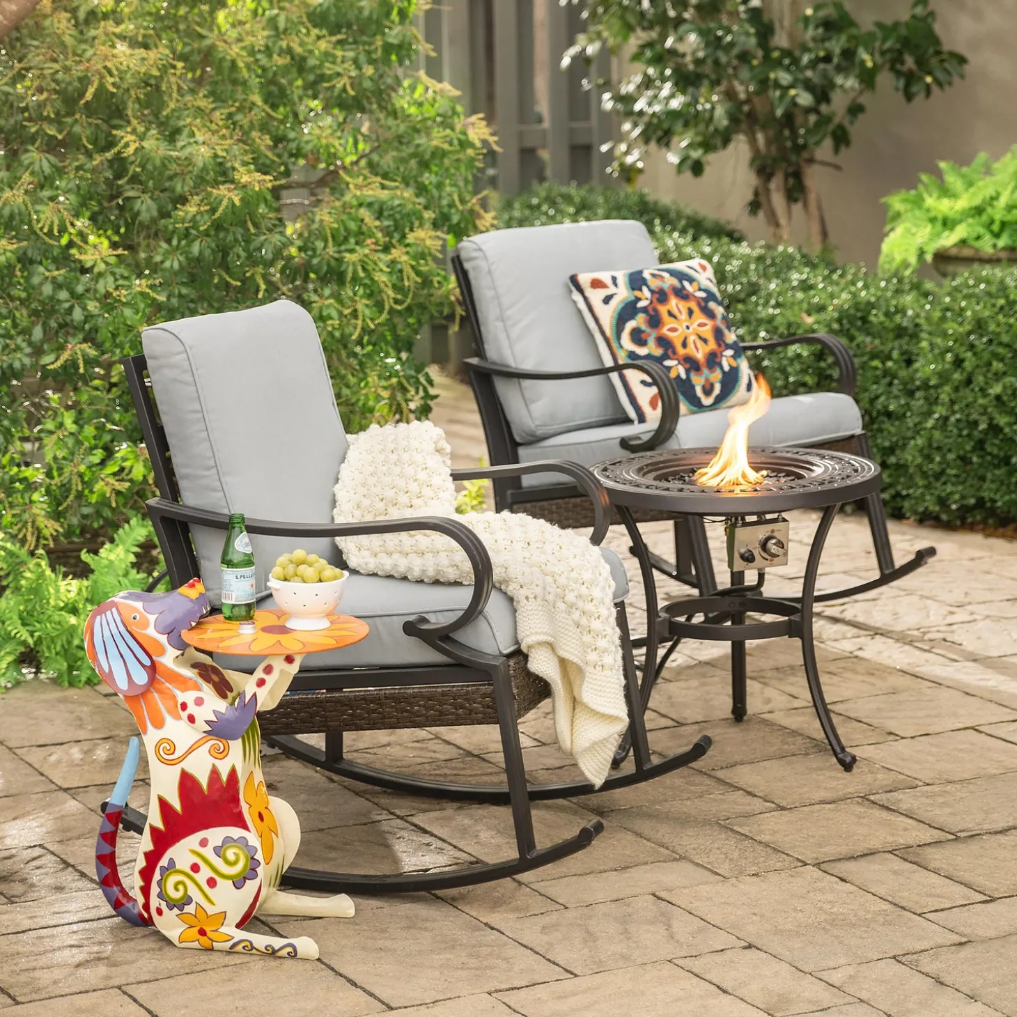 Accent Tables | Outdoor Side Tables>Plow & Hearth Handmade Colorful Painted Folk Art Metal Dog Side Table