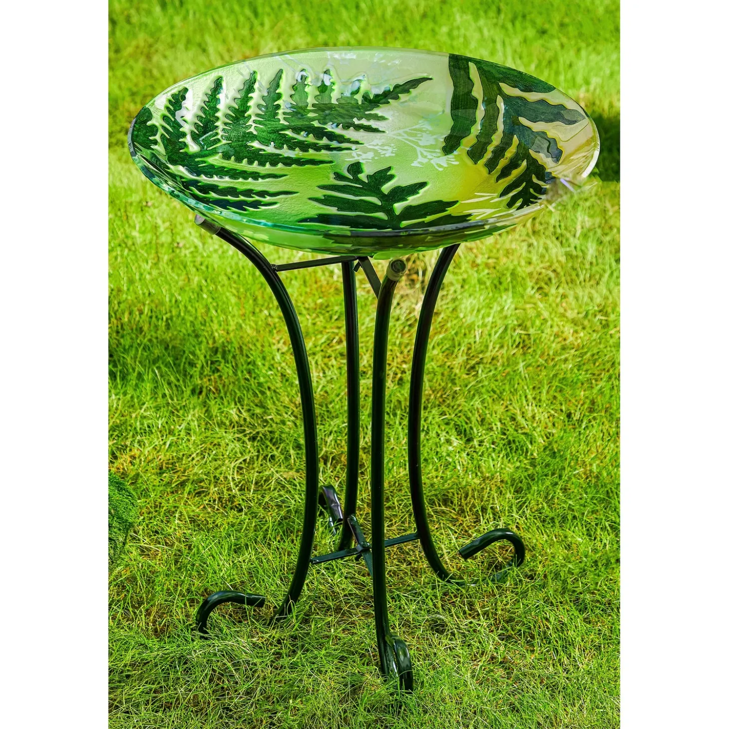 Birdbaths>Plow & Hearth Hand-Painted and Embossed Botanical Glass Birdbath Basin