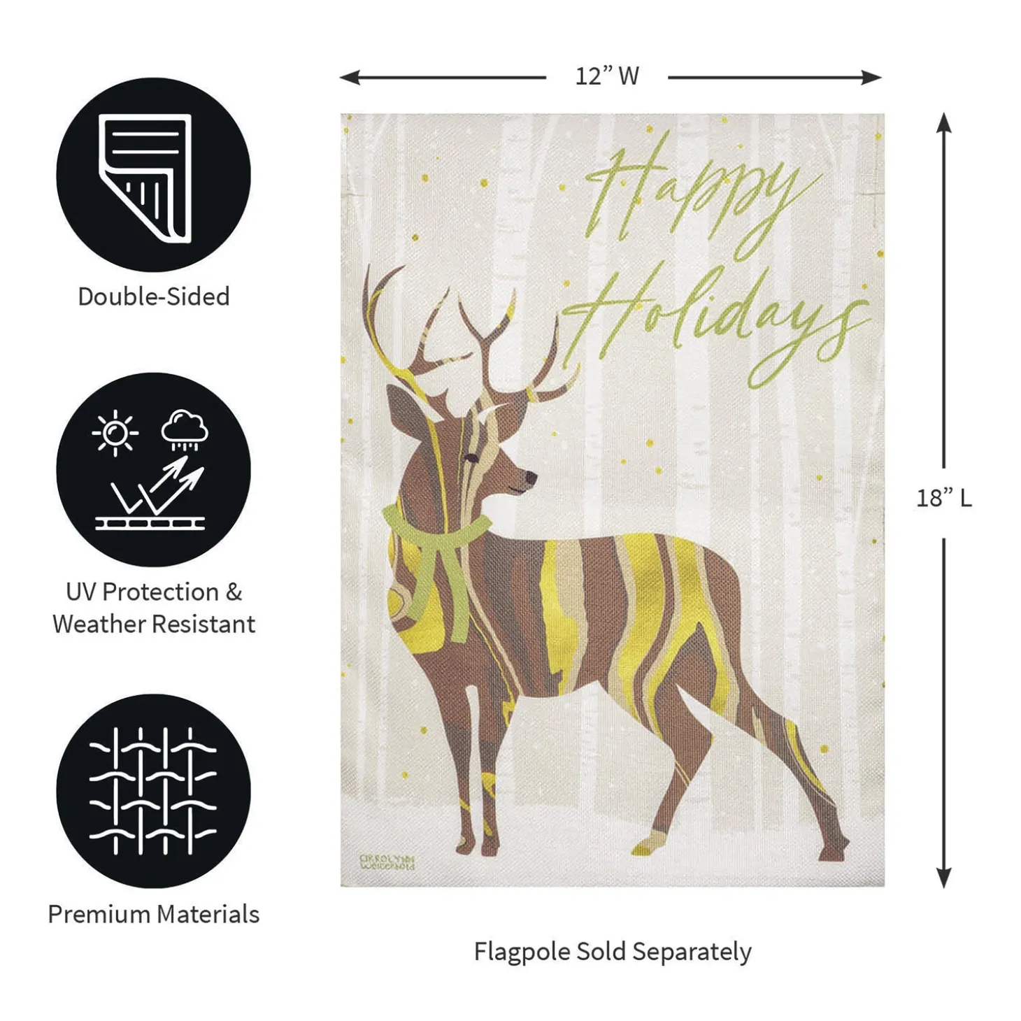 Garden Flags>Plow & Hearth Happy Holidays Deer Burlap Garden Flag