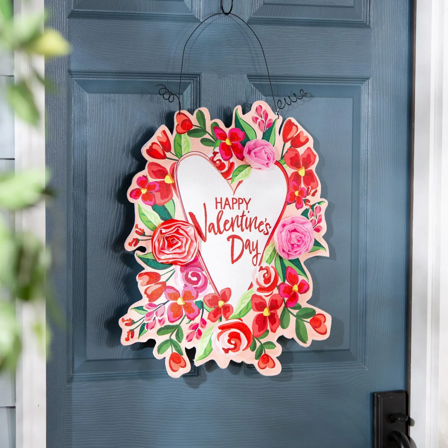 Fabric Door Hangers>Plow & Hearth Happy Valentine's Day Floral Wreath/ Spring has Sprung Double Sided Estate Door Décor