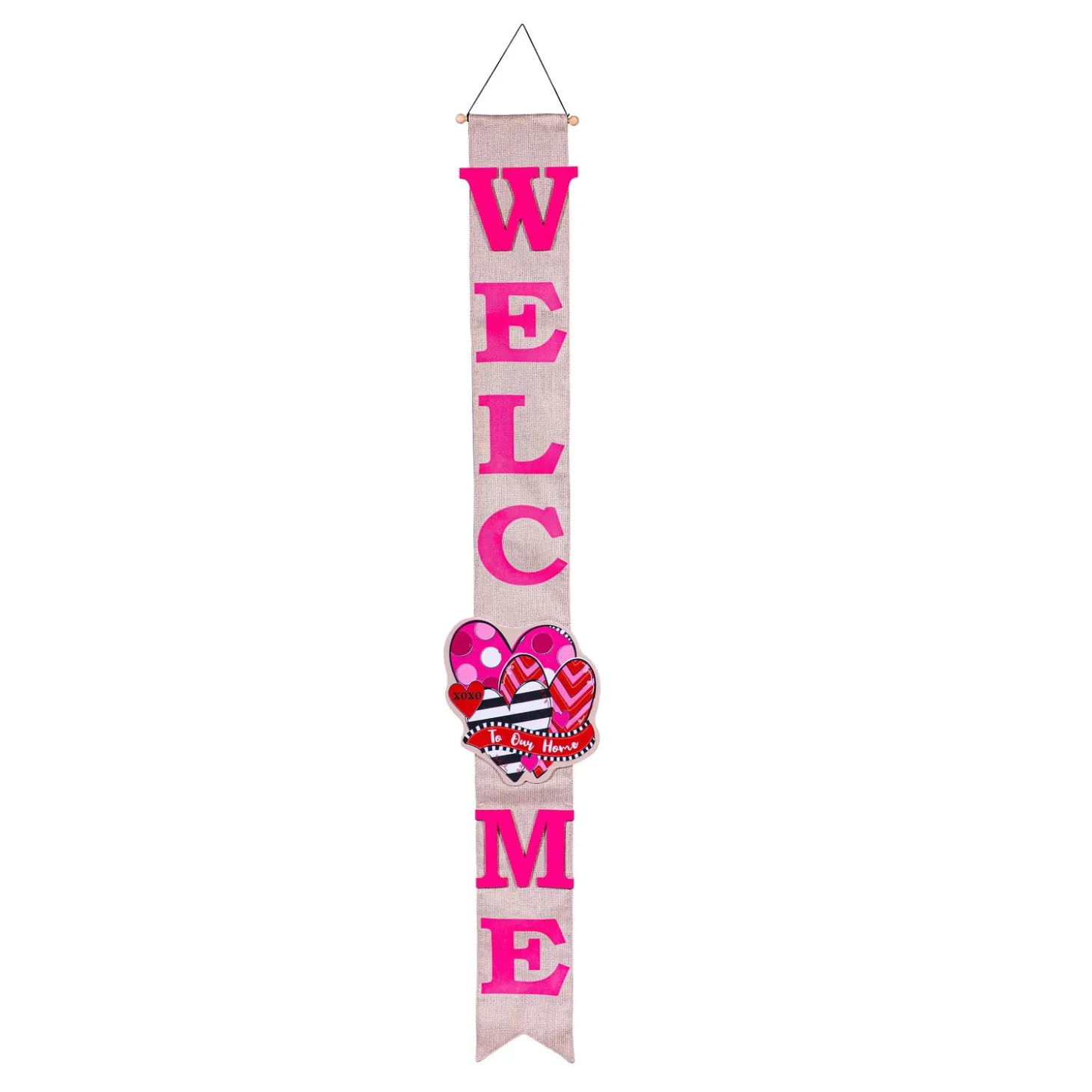 Fabric Door Hangers>Plow & Hearth Happy Valentine's Day Sweethearts/ Happy Easter Bunny with Carrot Double Sided Door Banner
