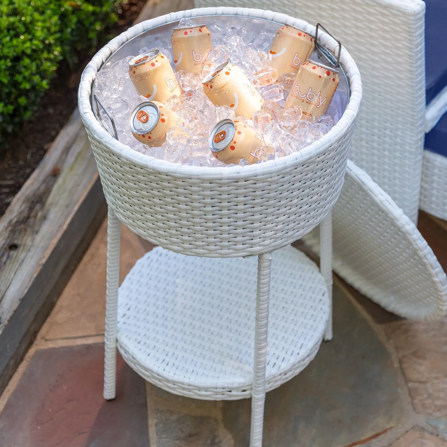 Outdoor Seating Sets>Plow & Hearth Harbor Moon Chat Set with Hideaway Ottomans and Cooler Table White