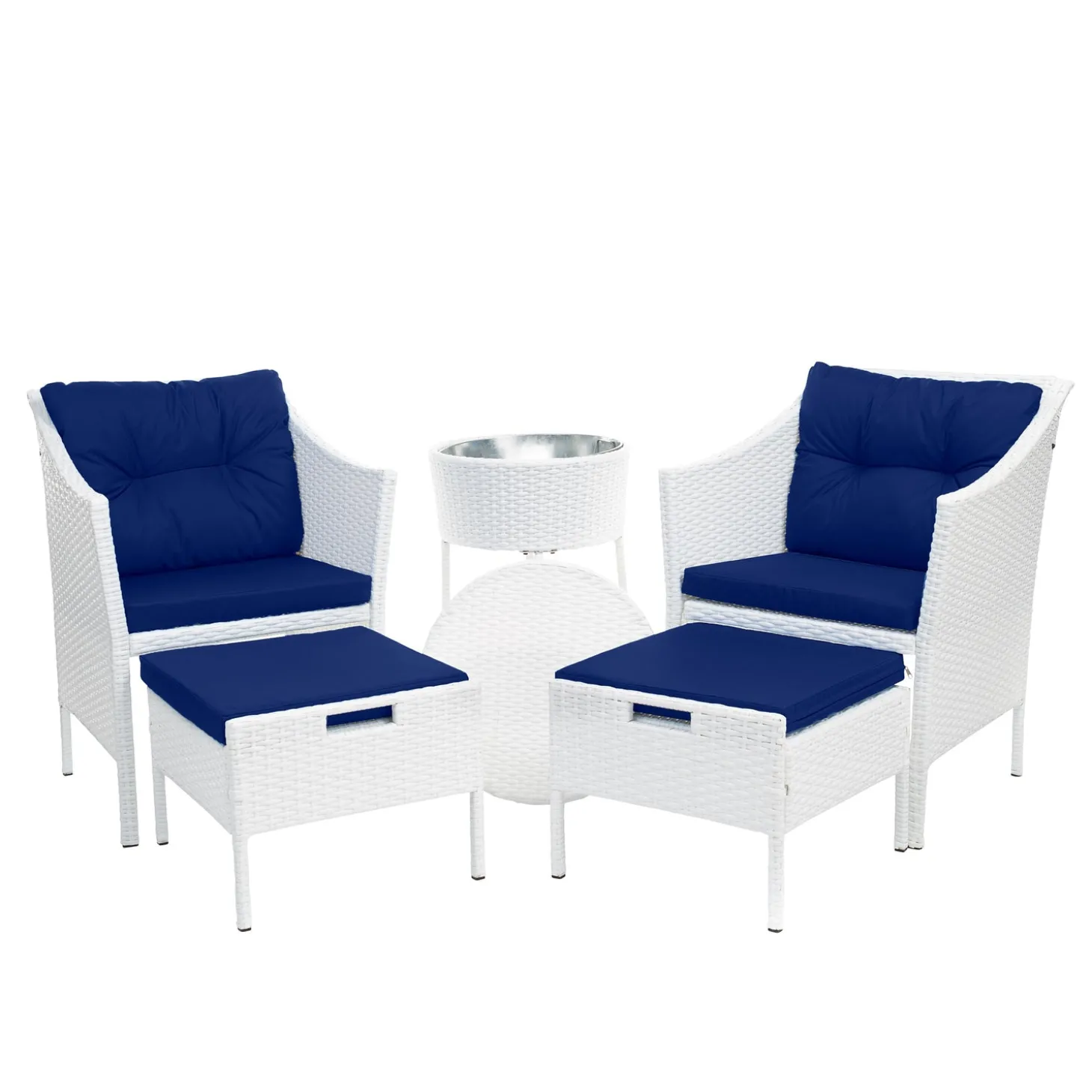 Outdoor Seating Sets>Plow & Hearth Harbor Moon Chat Set with Hideaway Ottomans and Cooler Table White
