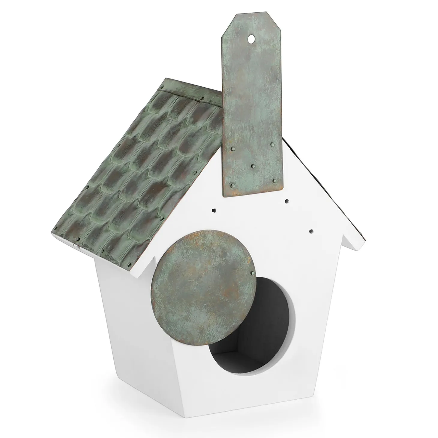 Birdhouses>Plow & Hearth Hardwood Hanging Cottage-Style Birdhouse with Verdigris Copper Roof