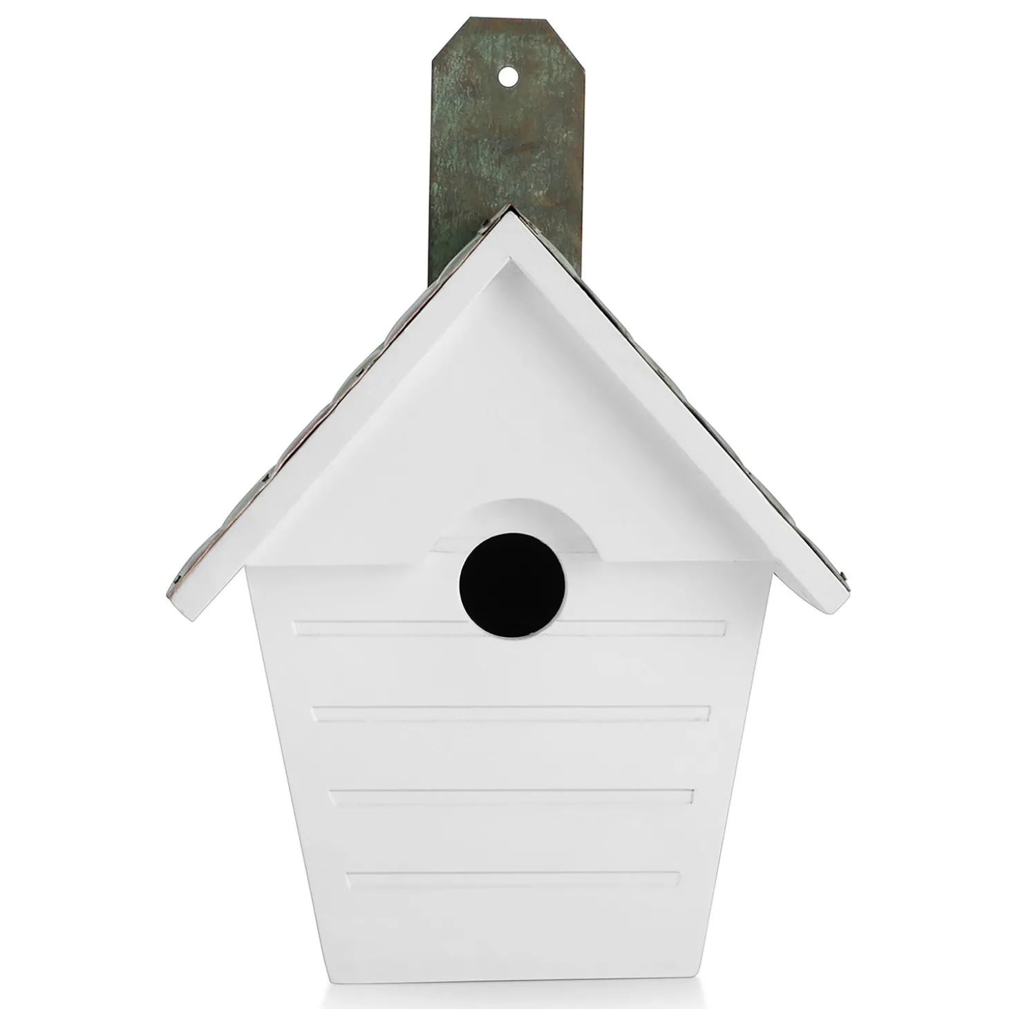Birdhouses>Plow & Hearth Hardwood Hanging Cottage-Style Birdhouse with Verdigris Copper Roof