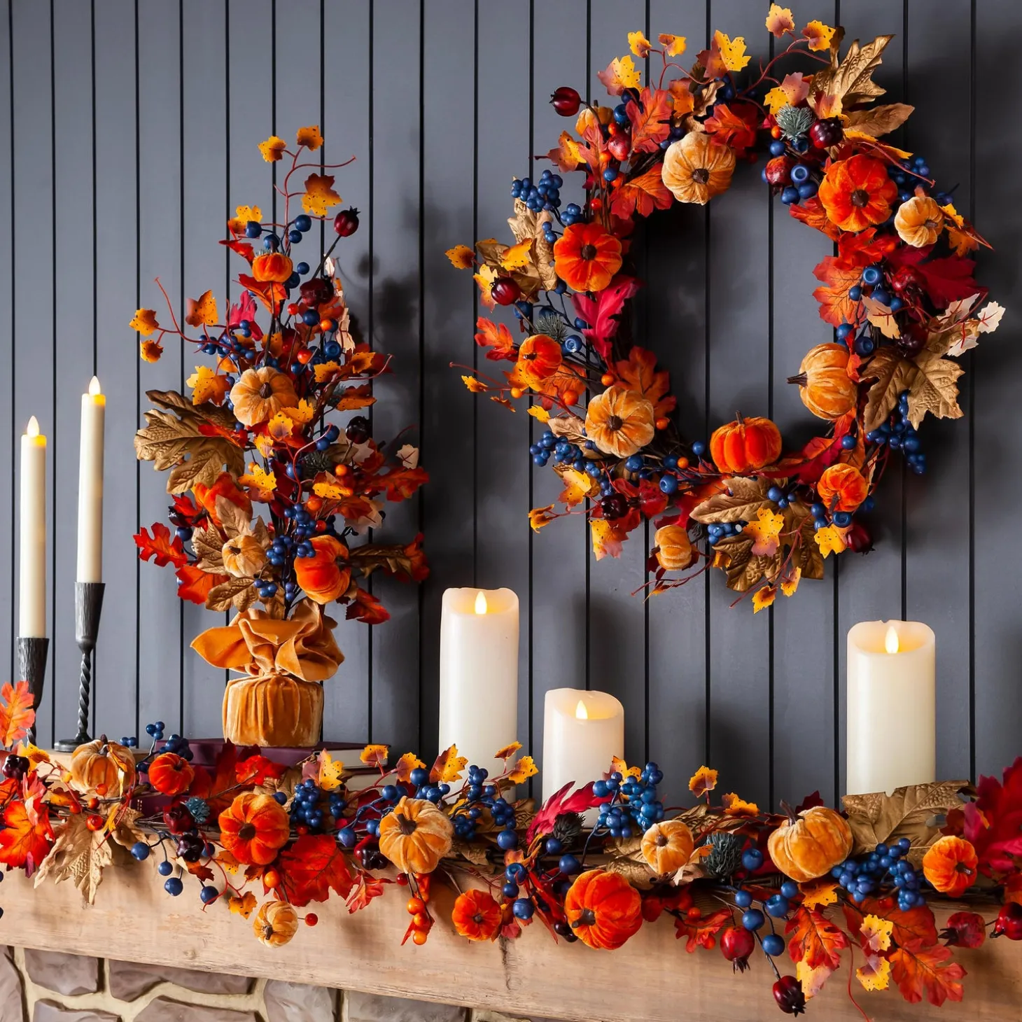 Wreaths>Plow & Hearth Harvest Pumpkin Wreath