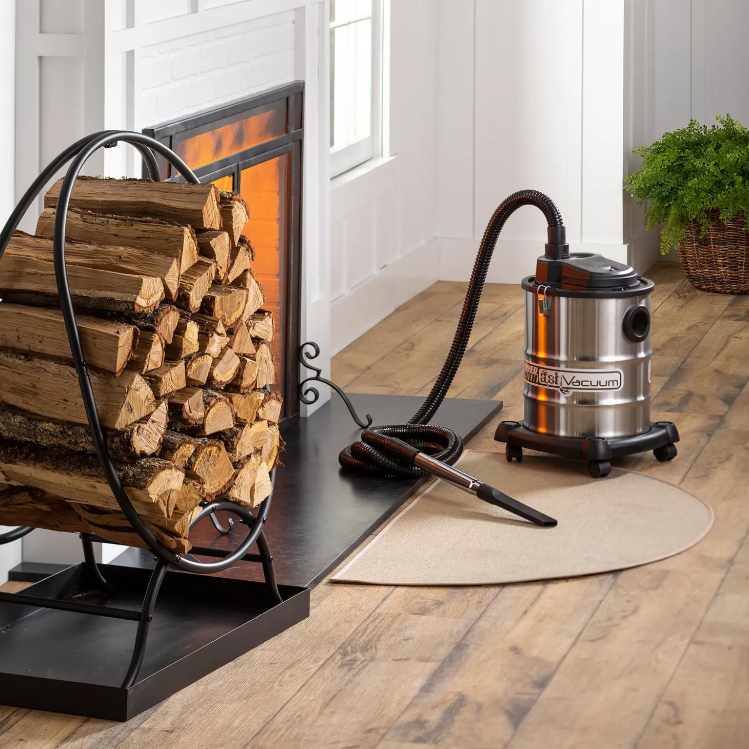 Fireplace Maintenance>Plow & Hearth Heavy-Duty Fireplace Warm Ash Vacuum with Two Filters and Accessory Kit Chrome