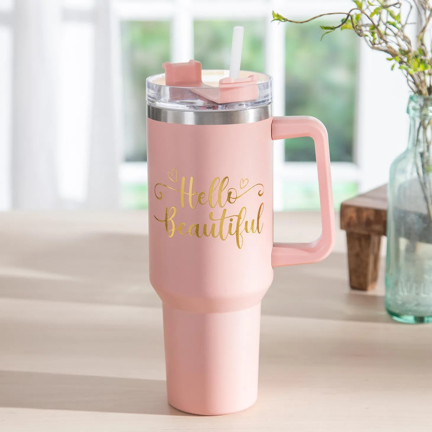 Travel Cups>Plow & Hearth Hello Beautiful Canyon Cup, Double Wall Stainless Steel w/ Straw, 40oz, Gift Box