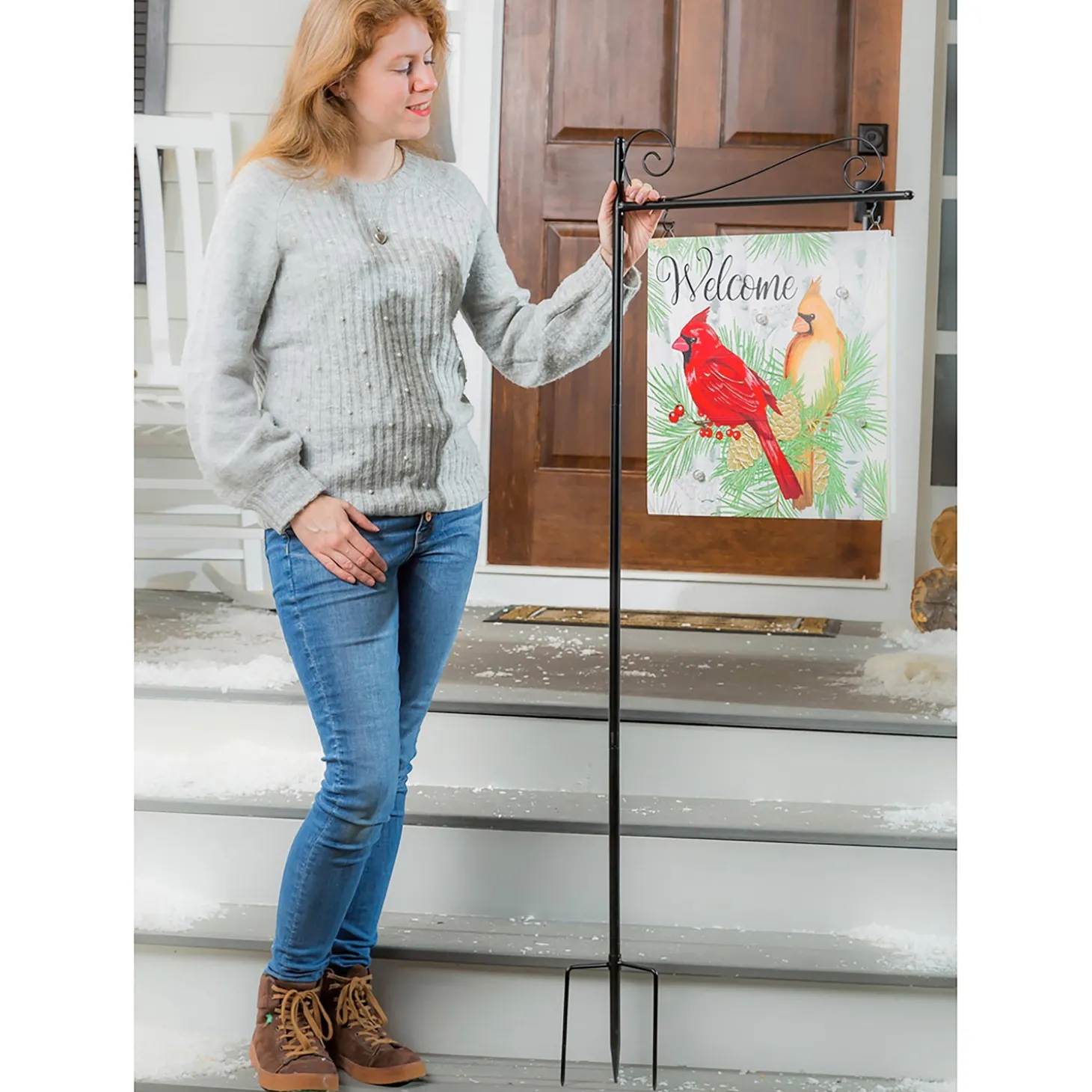 Garden Stakes | Solar Accents>Plow & Hearth Holiday Poinsettia Garden Stake, Solar Sign-sational Greeter Stake, Winter Cardinal Couple, 55"H