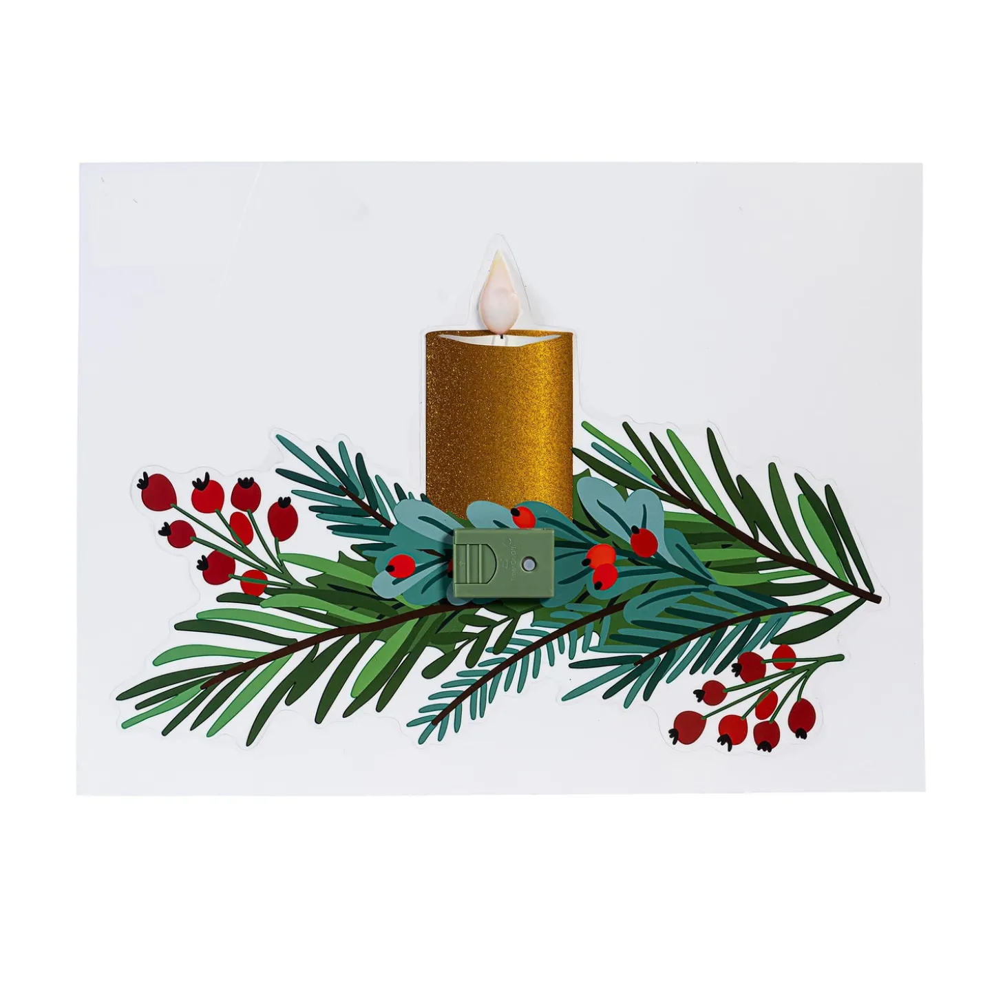 Fabric Door Hangers>Plow & Hearth Holiday Poinsettia LED Hanging Décor Candle with Greenery Flickering Light Window Decal, 12.5"L