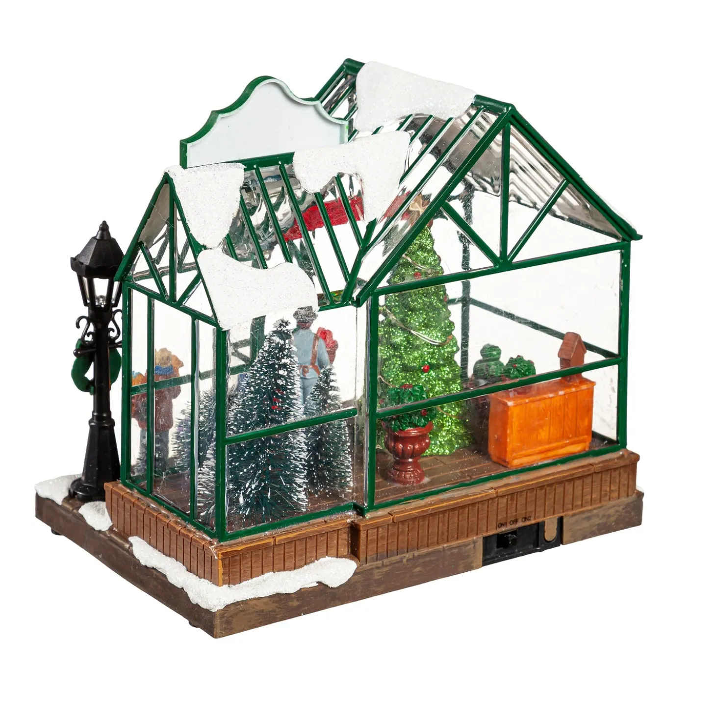 Decorative Accents>Plow & Hearth Holiday Poinsettia LED Table Decor Resin Greenhouse with Rotating Tree and Music, 8"