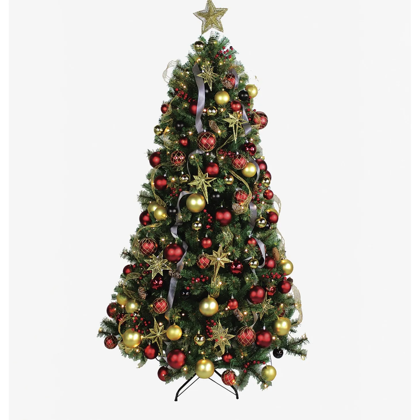 Lighted Trees & Garlands | Lighted Accents>Plow & Hearth Holiday Traditions Complete Christmas Tree Kit with 250 Lights and 140 Decorations, 7½'H