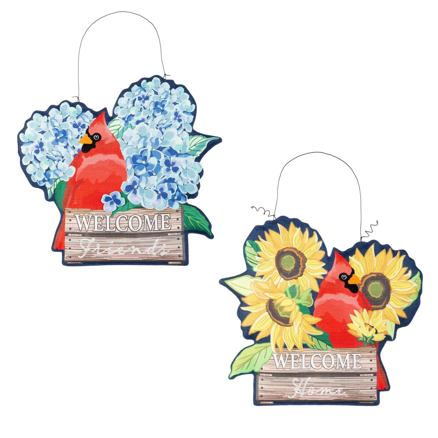 Fabric Door Hangers>Plow & Hearth Hydrangea Cardinal/ Sunflower Cardinal Double Sided Estate Door Décor