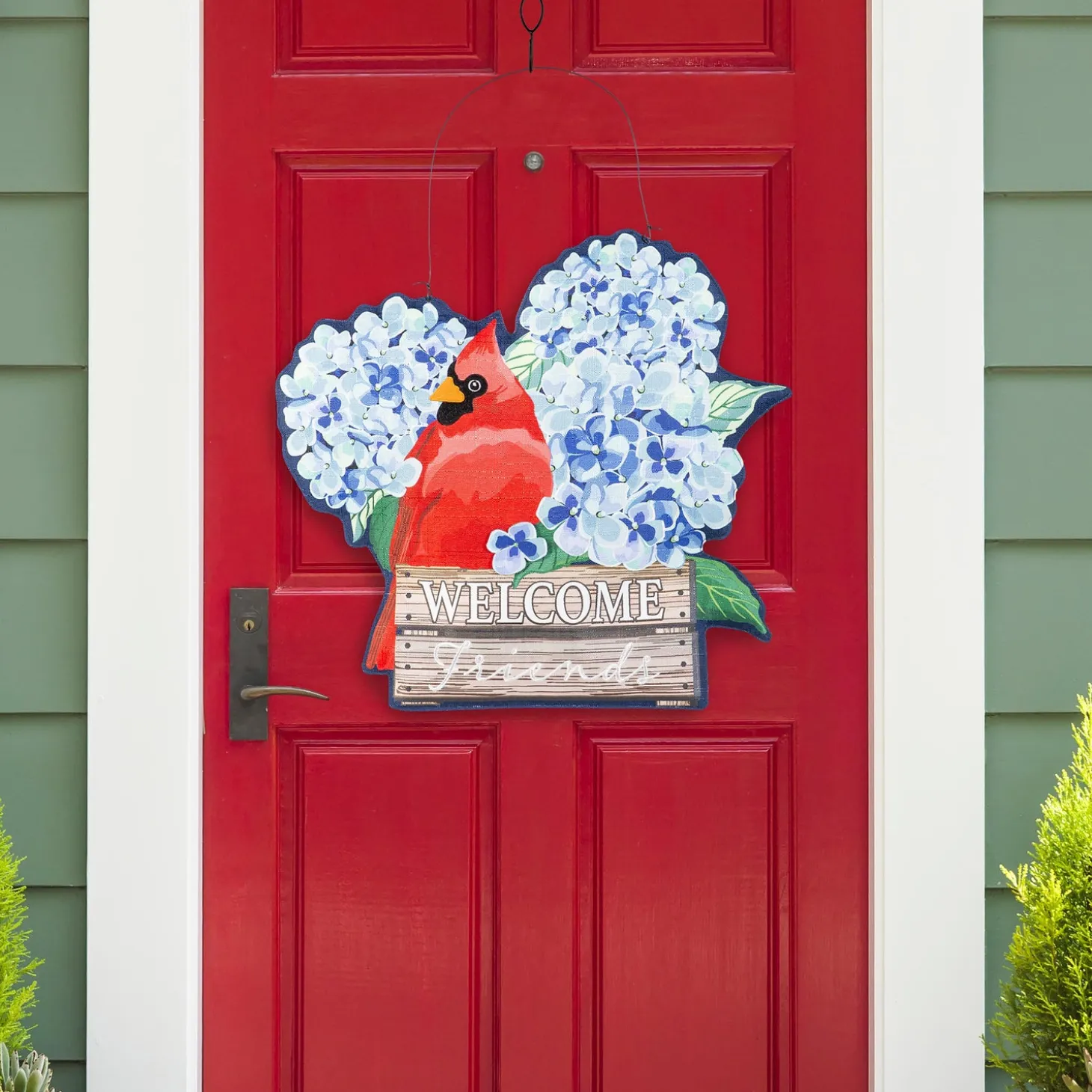 Fabric Door Hangers>Plow & Hearth Hydrangea Cardinal/ Sunflower Cardinal Double Sided Estate Door Décor