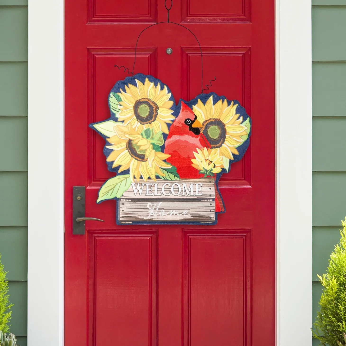 Fabric Door Hangers>Plow & Hearth Hydrangea Cardinal/ Sunflower Cardinal Double Sided Estate Door Décor