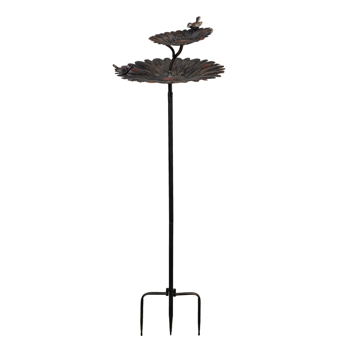Birdbaths>Plow & Hearth 2-in-1 Sunflower Metal Birdbath and Feeder with Mounting Attachment and Stake, 48"H