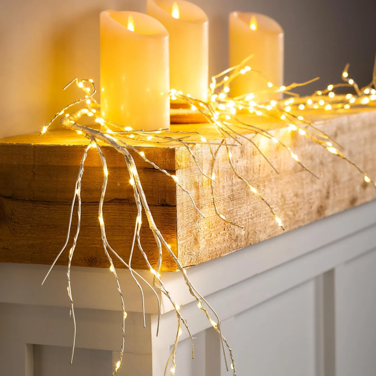 Faux Flowers & Plants | Lighted Trees & Garlands>Plow & Hearth Indoor/Outdoor Birch Garland with 165 Micro LED Lights, 5'L White