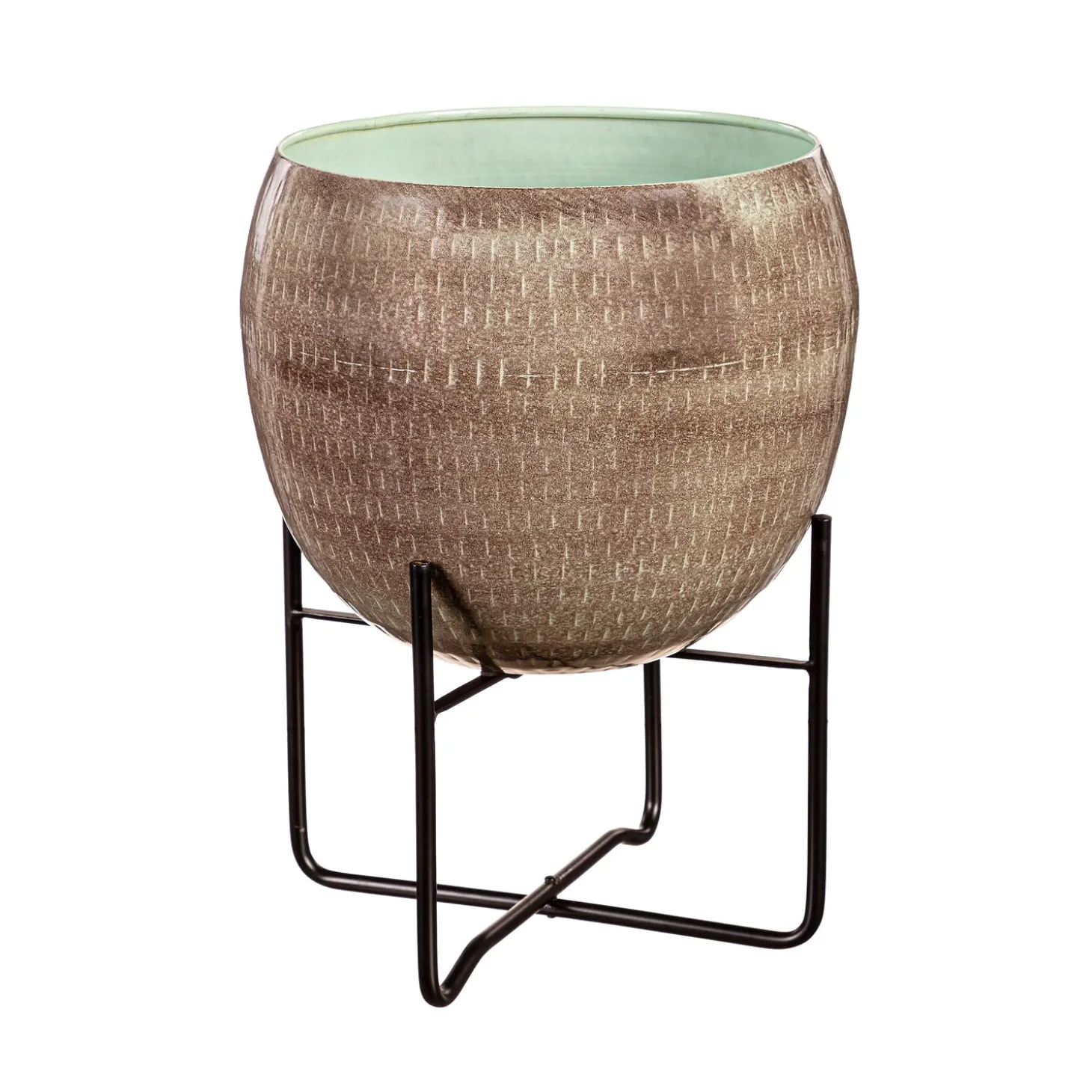 Planters & Plant Stands>Plow & Hearth Indoor/Outdoor Distressed Green and Brown Planters, Set of 2