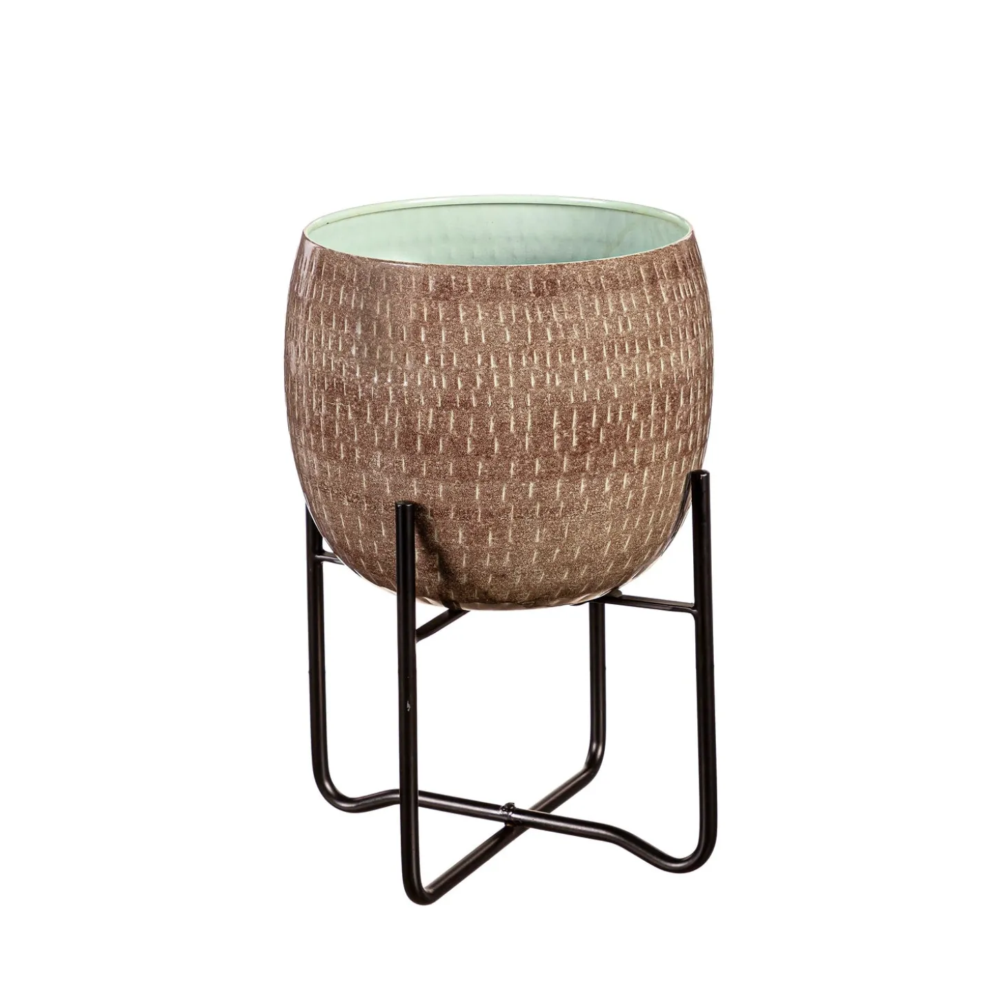 Planters & Plant Stands>Plow & Hearth Indoor/Outdoor Distressed Green and Brown Planters, Set of 2