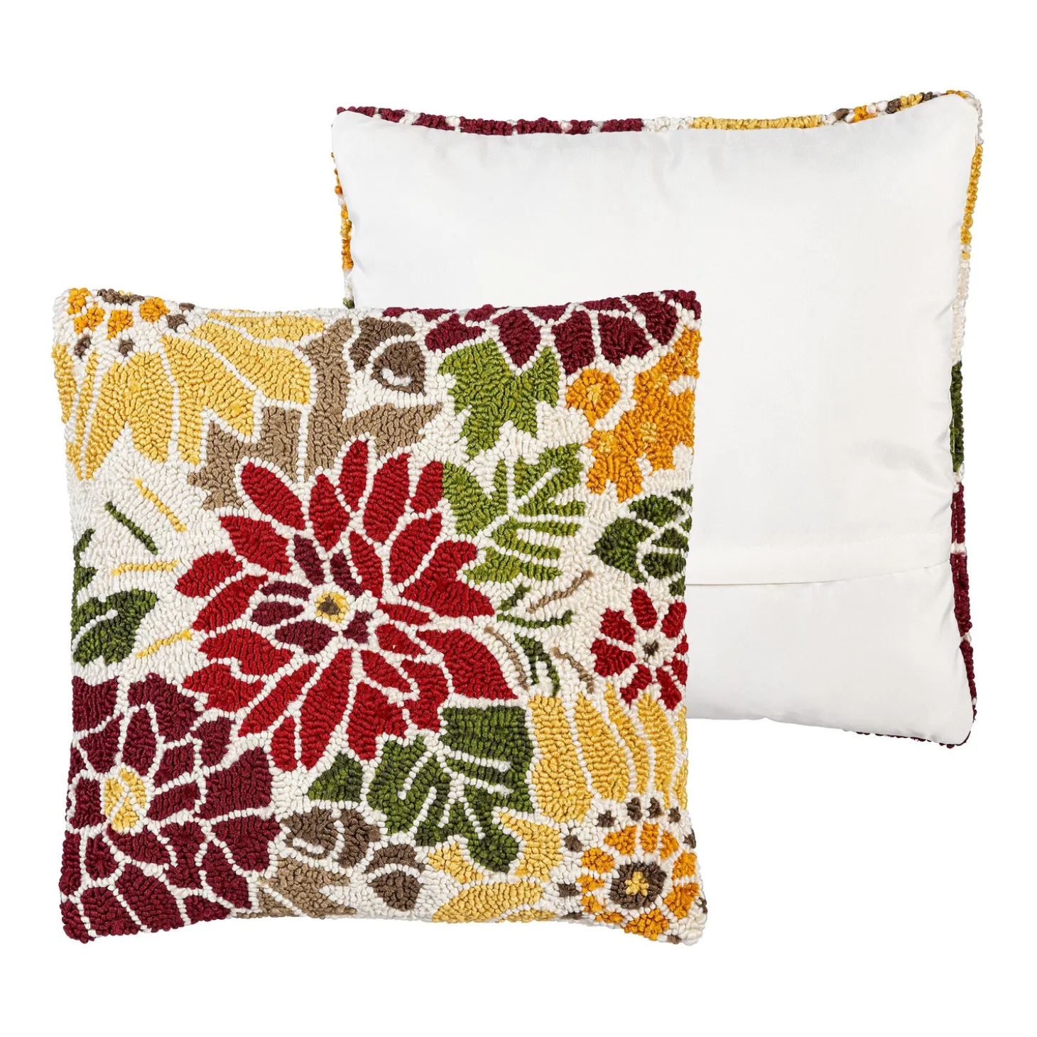Outdoor Throw Pillows | Decorative Pillows>Plow & Hearth Indoor/Outdoor Fall Florals Hooked Polypropylene Throw Pillow 18"x18"