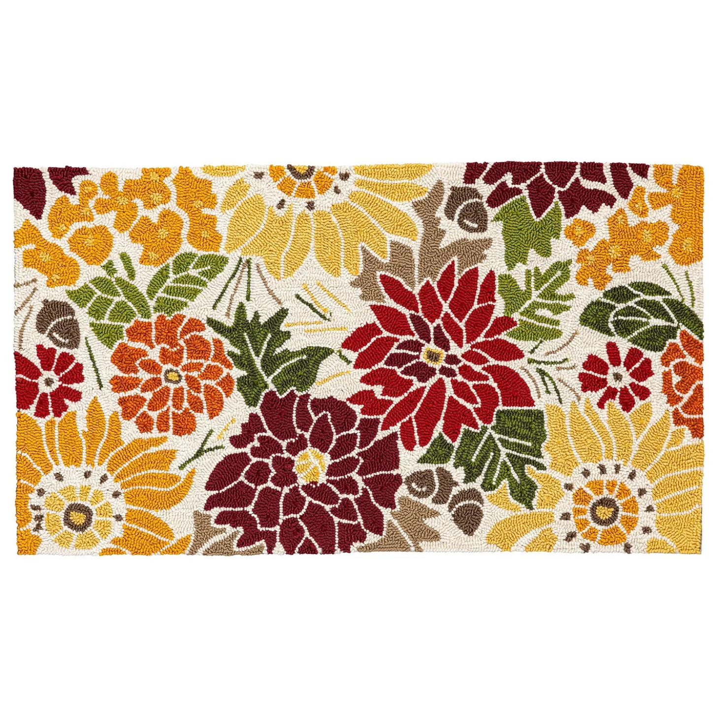 Hooked Rugs>Plow & Hearth Indoor/Outdoor Fall Florals Polypropylene Accent Rug 24"x42"