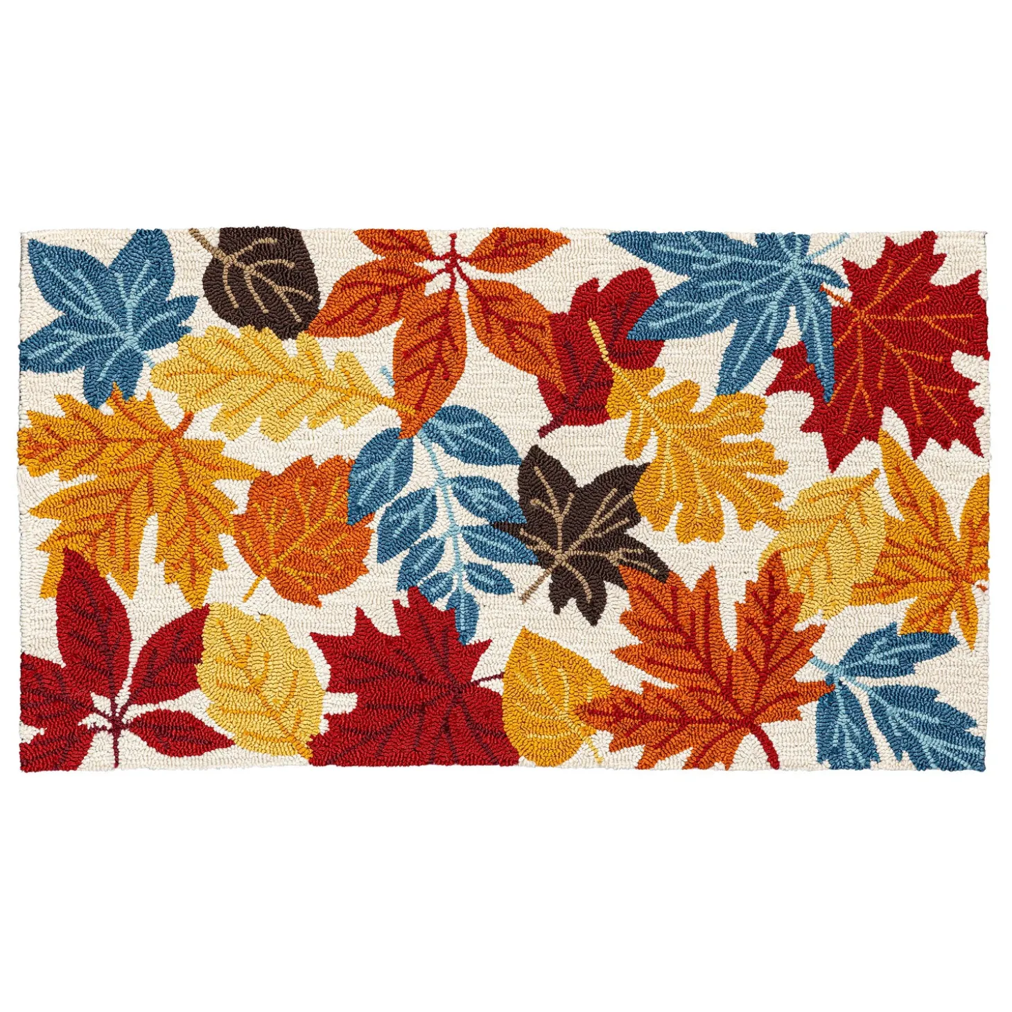 Hooked Rugs>Plow & Hearth Indoor/Outdoor Fall Leaves Hooked Polypropylene Accent Rug 24"x42"