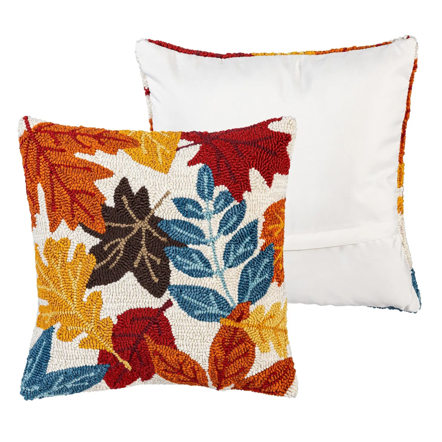 Outdoor Throw Pillows | Decorative Pillows>Plow & Hearth Indoor/Outdoor Fall Leaves Hooked Polypropylene Throw Pillow 18"x18"