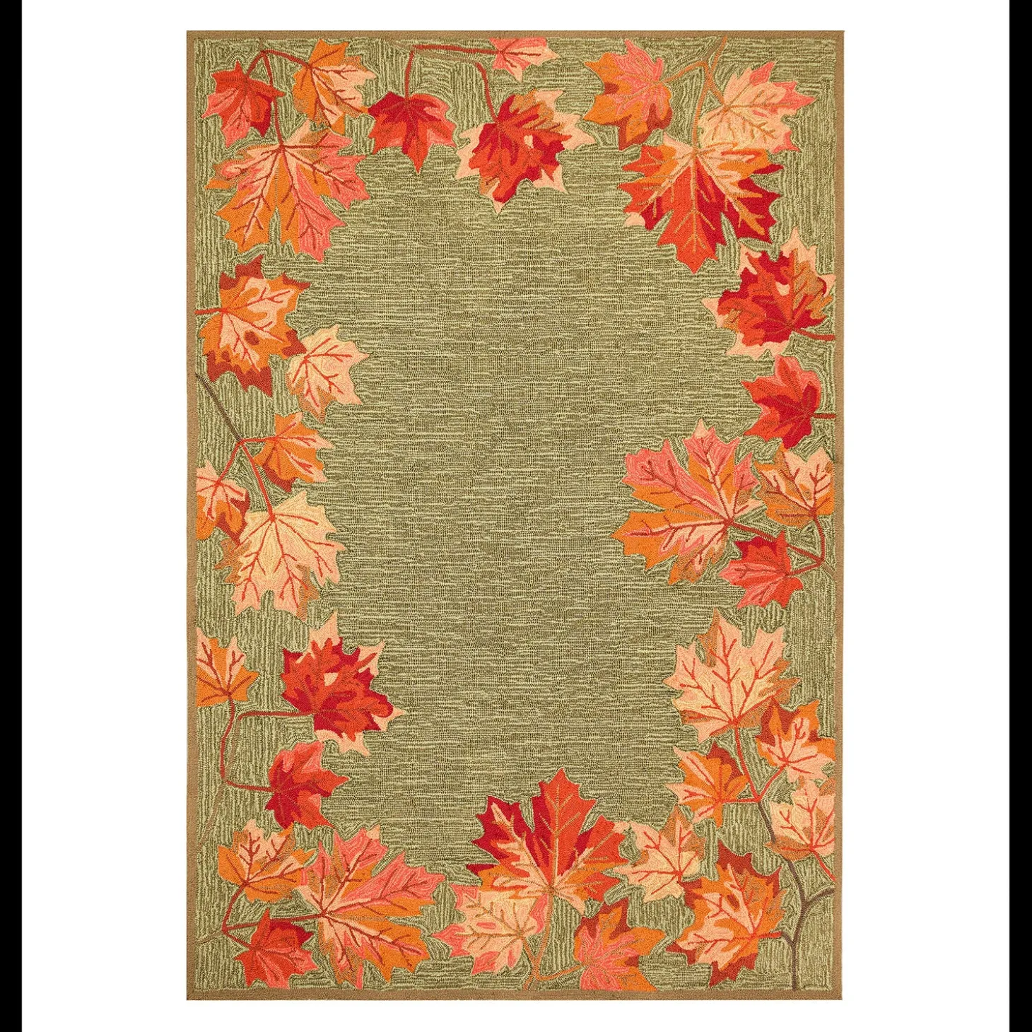 Area Rugs>Plow & Hearth Indoor/Outdoor Falling Leaves Border Rug, 5' x 7'6"